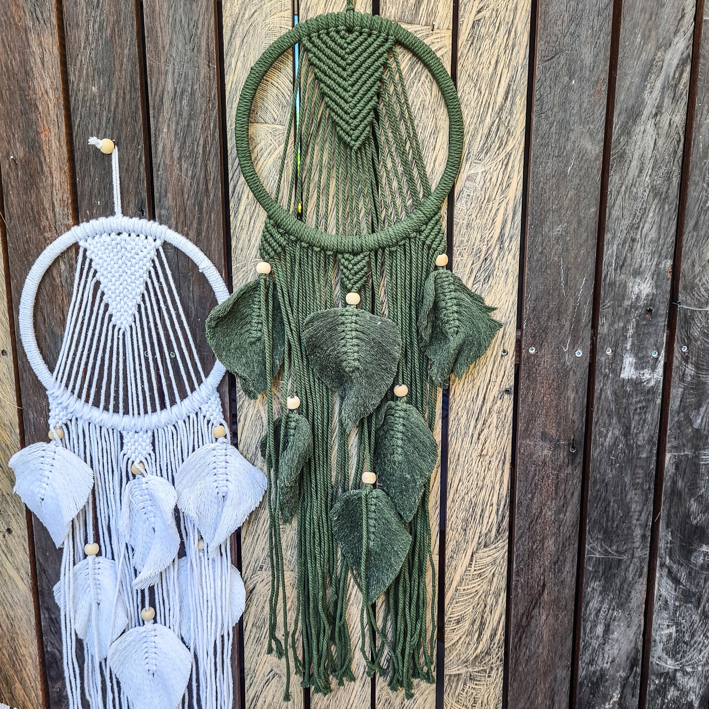 Wall decor macrame green white wall hangings boho decor decals wicker macrame installation