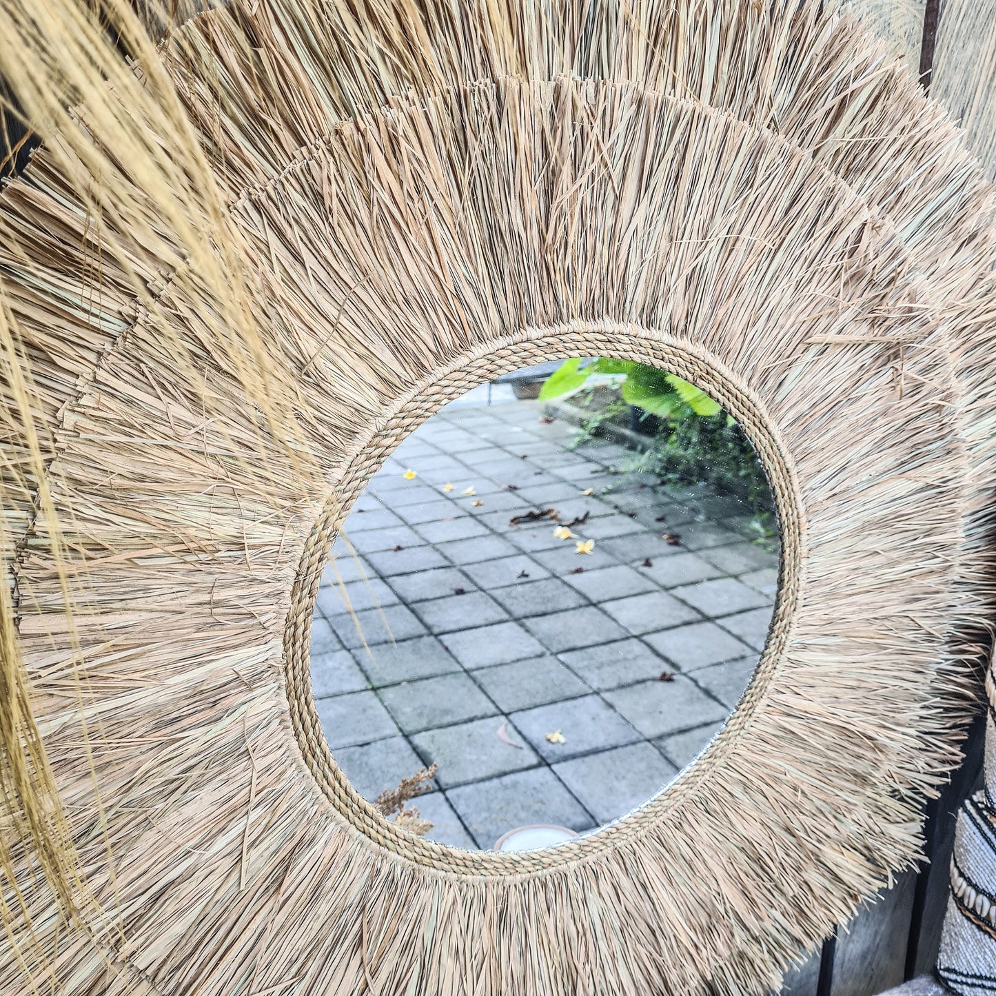Boho mirror 80cm palm leaf and agel bohemian wall mirror wall hangings juju hat tropical decoration eco mirror