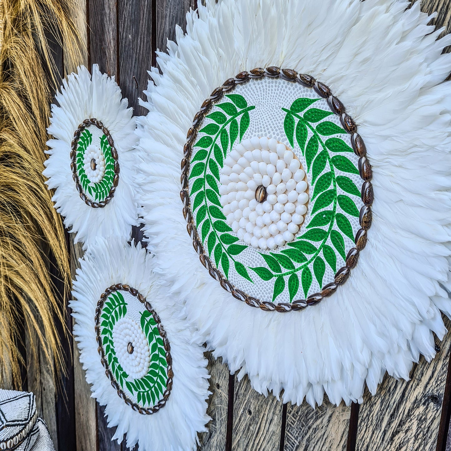 Juju set 30 40 50cm green paint feather decoration wall decals wall decor wall hangings wall baskets jujuhat wall installation boho decor