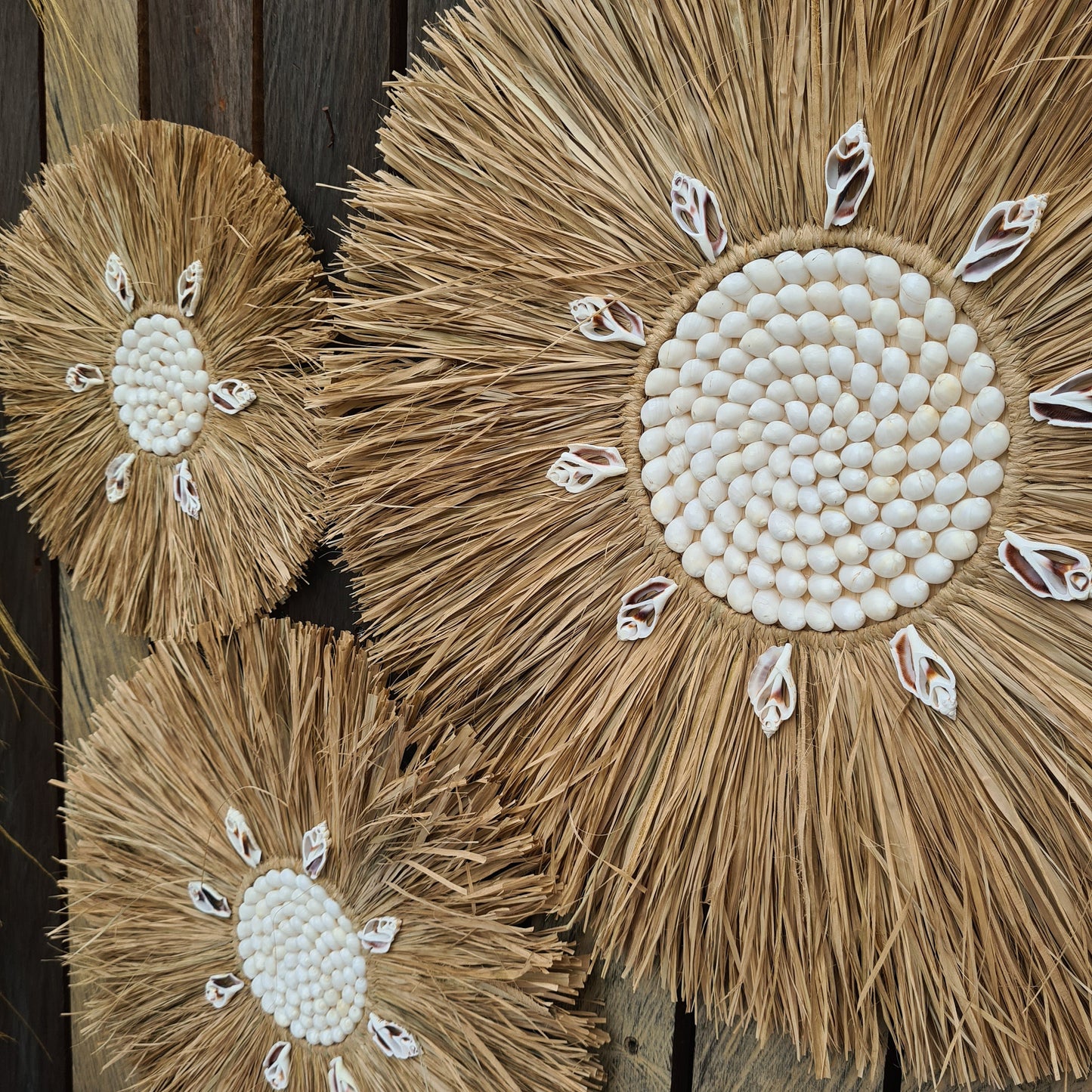 Wall decor set of 3 palm rafia shells 50,40,30cm wall decor wall hangings jujuhat juju hat shell decoration bohemian style boho decor
