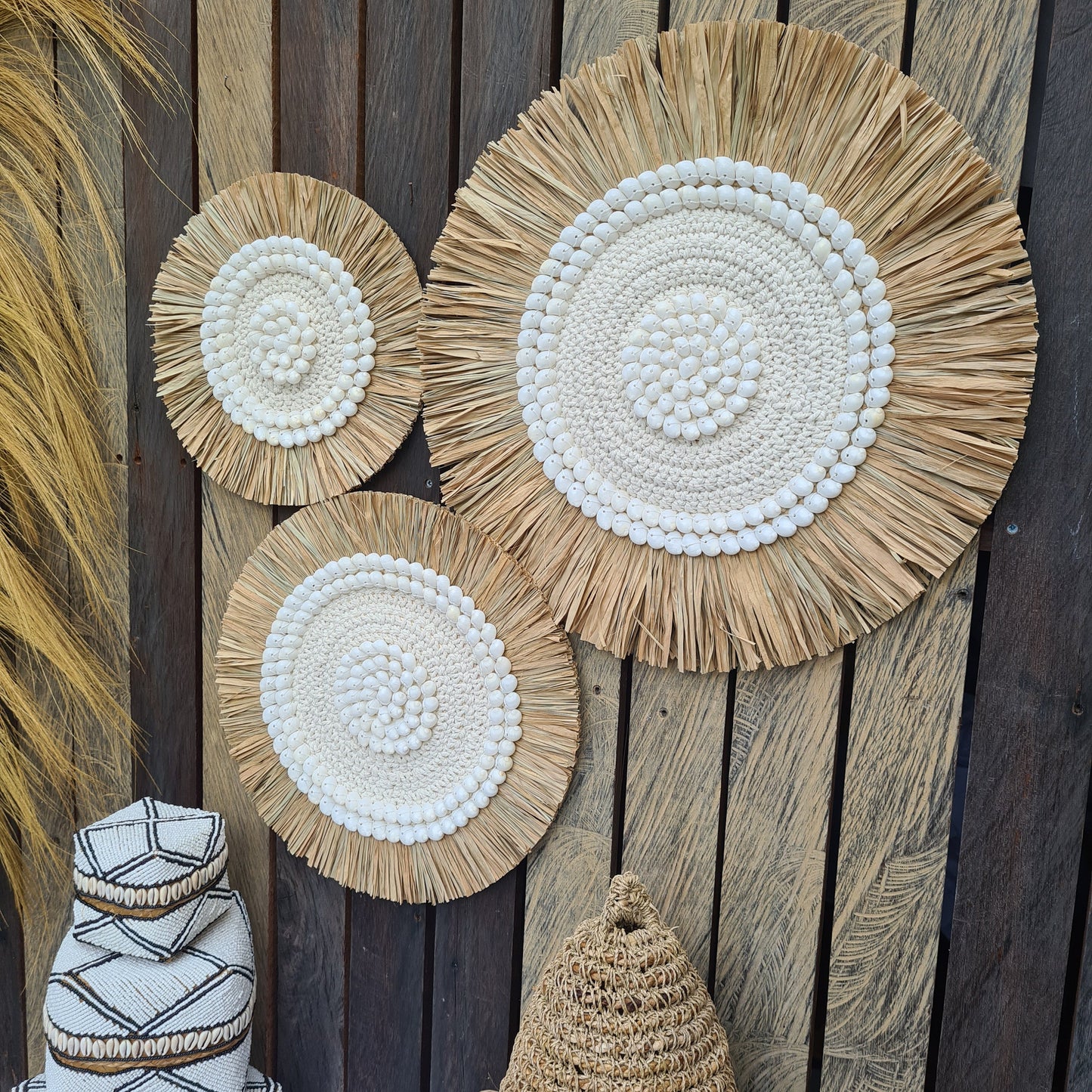 Juju rafia set 3 wall decor 30, 40, 50cm jujuhat eco decor wall hangings boho decor wall decoration wall basket macrame
