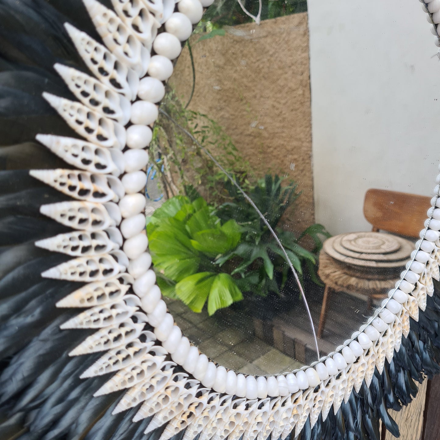 Black Juju mirror decor 40,50,60cm + mirror feather frame juju hat wall decor boho decor wall hangings shells