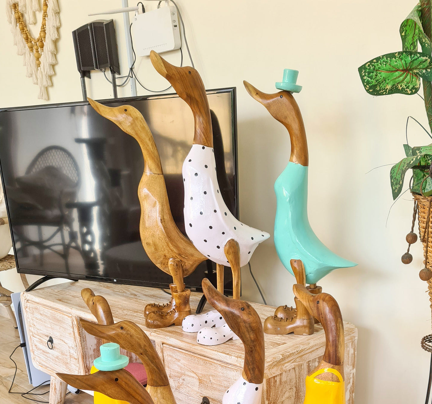 Set 2pcs Wooden duck 65cm bamboo ducky interior toys toys decoration wooden animals boho ducks table decoration wooden toys decor