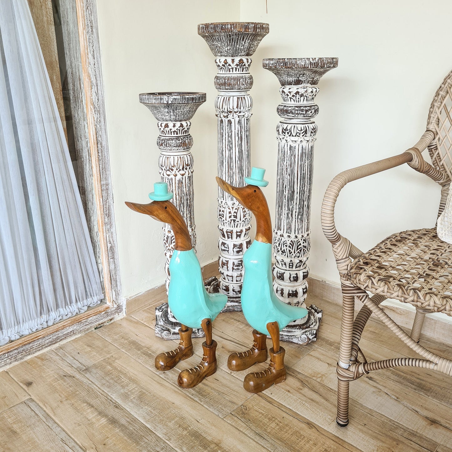 Set 2pcs Wooden duck 65cm tiffany wooden toys decor wooden animals bamboo ducky interior toys decoration boho ducks table decoration wood figurines