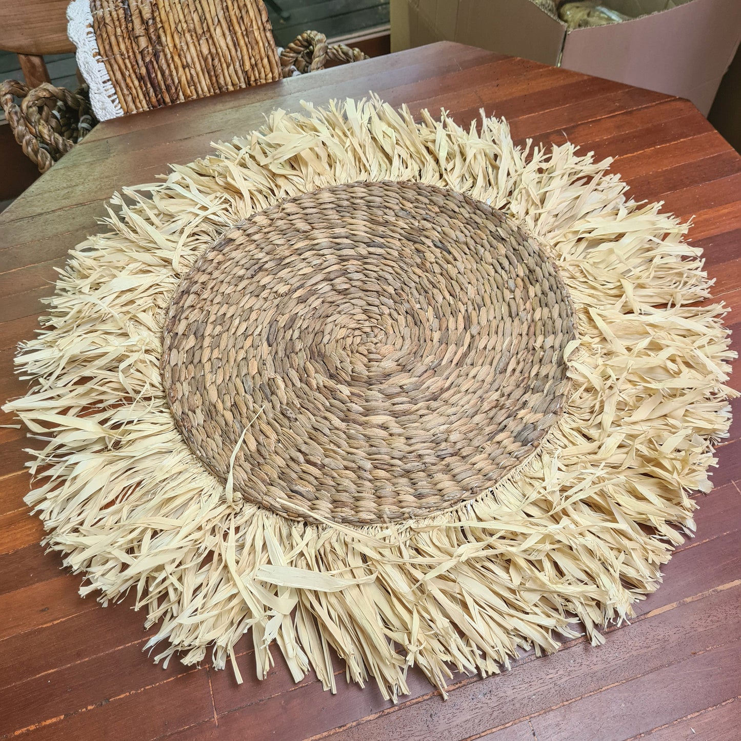 Wicker placemats napkin 40cm woven decor eco designe hand made palm rafia leaf boho style bali style serviette overlay placemat