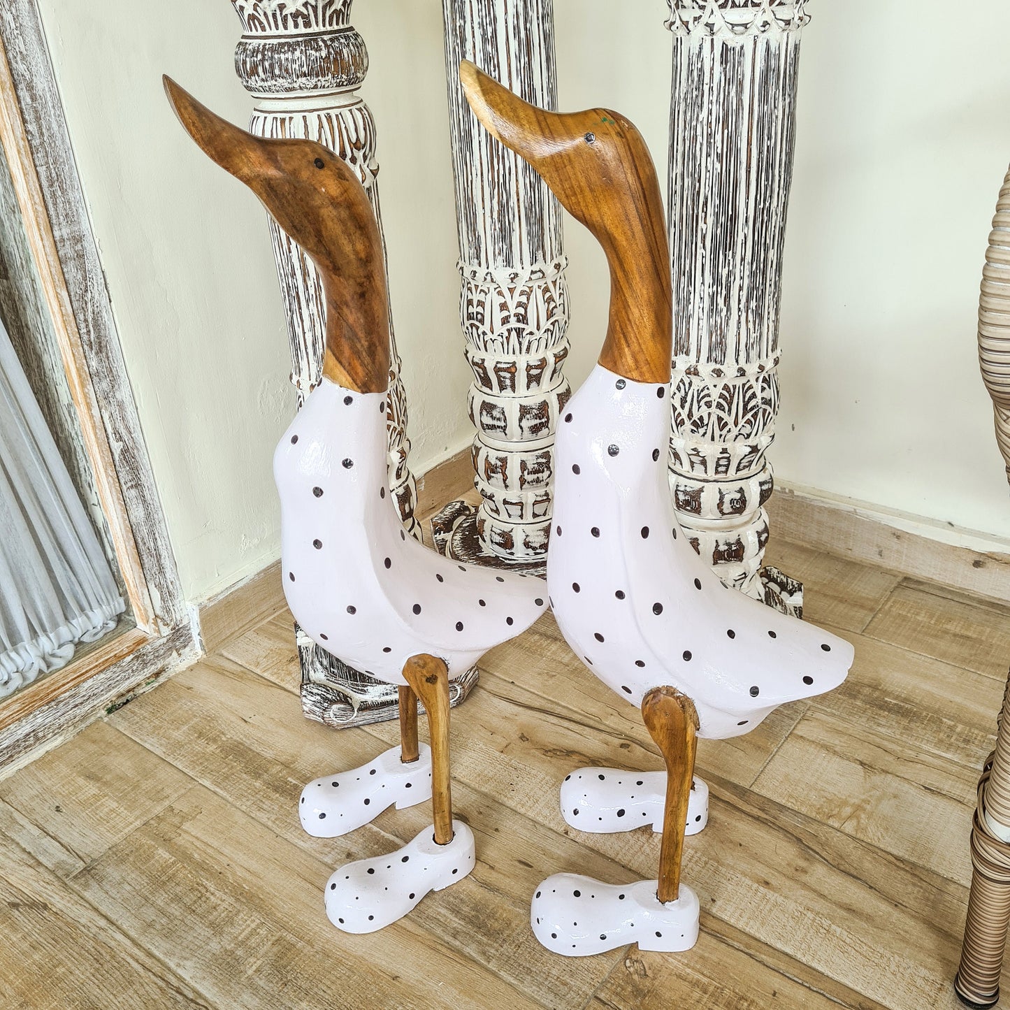 Set 2pcs Wooden duck 65cm white bamboo ducky interior wooden toys decor wooden animals toys decoration boho ducks table decoration wood figurines