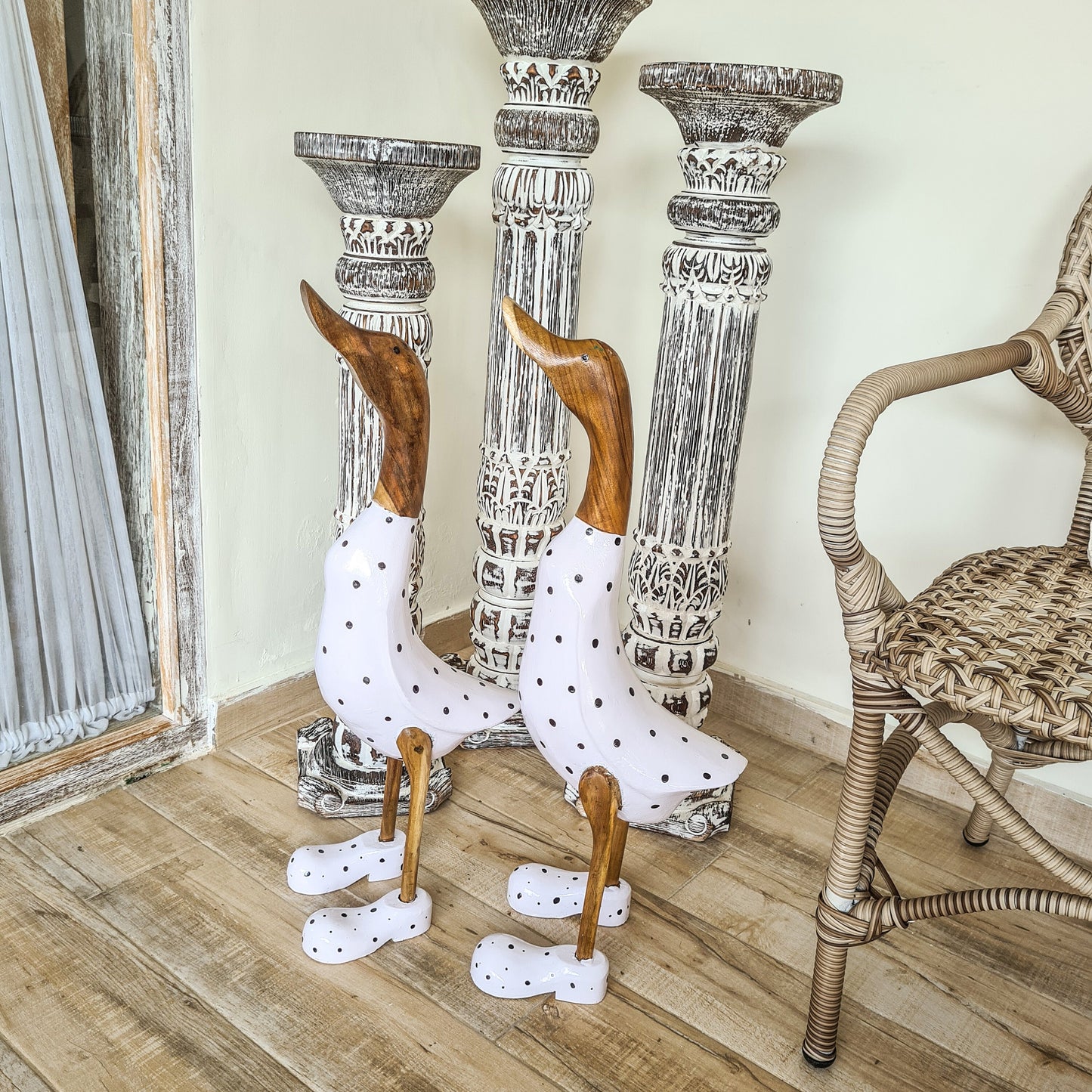 Set 2pcs Wooden duck 65cm white bamboo ducky interior wooden toys decor wooden animals toys decoration boho ducks table decoration wood figurines