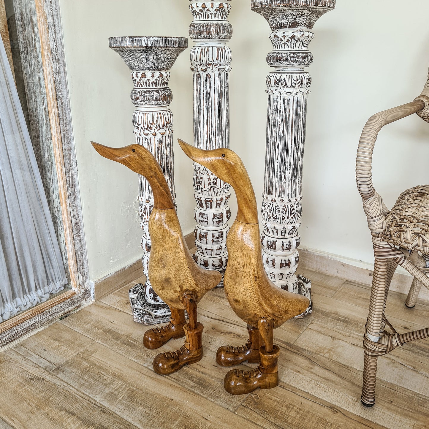 Set 2pcs Wooden duck 65cm clear wooden toys decor wooden animals bamboo ducky wood figurines interior toys decoration boho ducks table decoration
