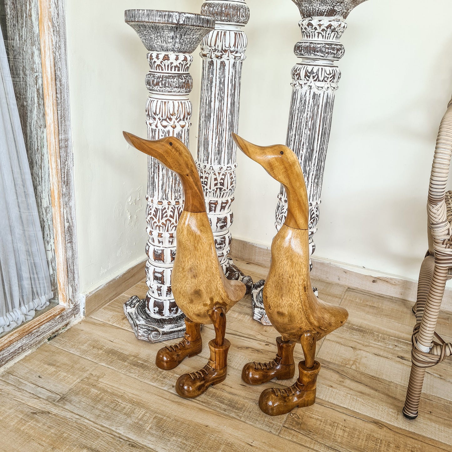 Set 2pcs Wooden duck 65cm clear wooden toys decor wooden animals bamboo ducky wood figurines interior toys decoration boho ducks table decoration
