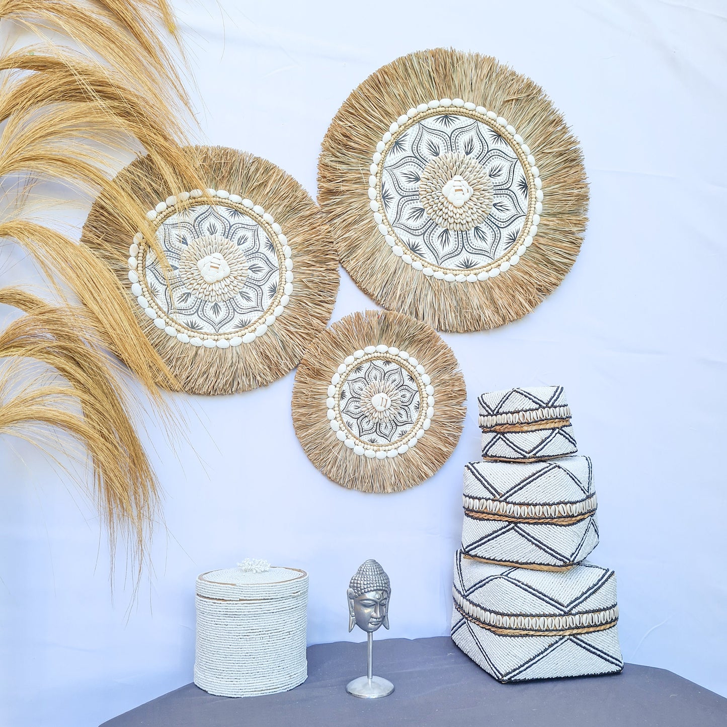 Wall juju 30 40 50cm gray black rafia decor wall installation wall hangings baskets boho decor wall decoration