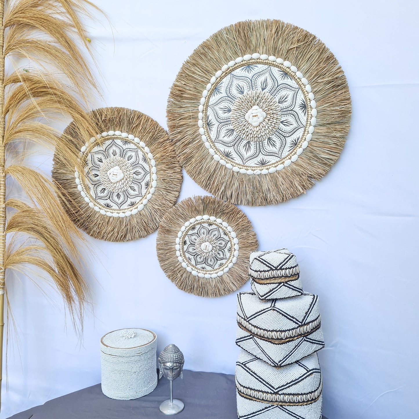 Wall juju 30 40 50cm gray black rafia decor wall installation wall hangings baskets boho decor wall decoration