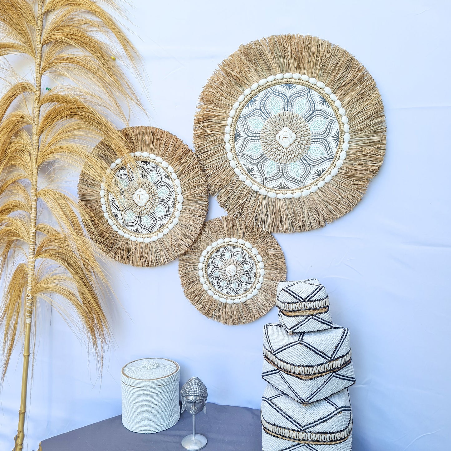 Wall juju 30 40 50cm blue black rafia decor wall installation wall hangings baskets boho decor wall decoration