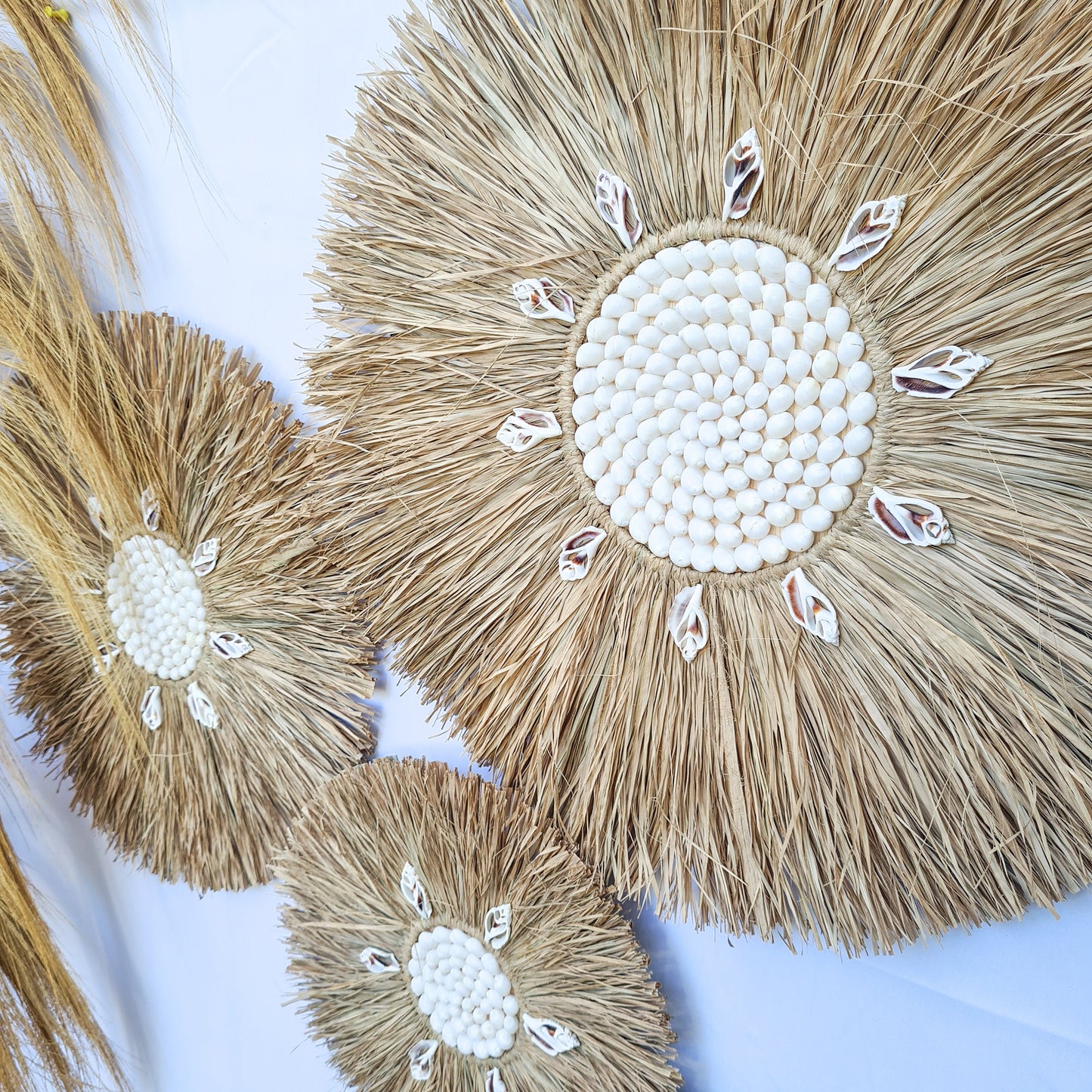 Wall decor set of 3 palm rafia shells 50,40,30cm wall decor wall hangings jujuhat juju hat shell decoration bohemian style boho decor