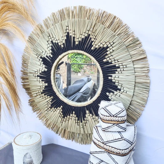 Boho mirror 80cm bohemian wall mirror fimbristylis wall hangings juju hat tropical decoration eco mirror boho decor wall decor