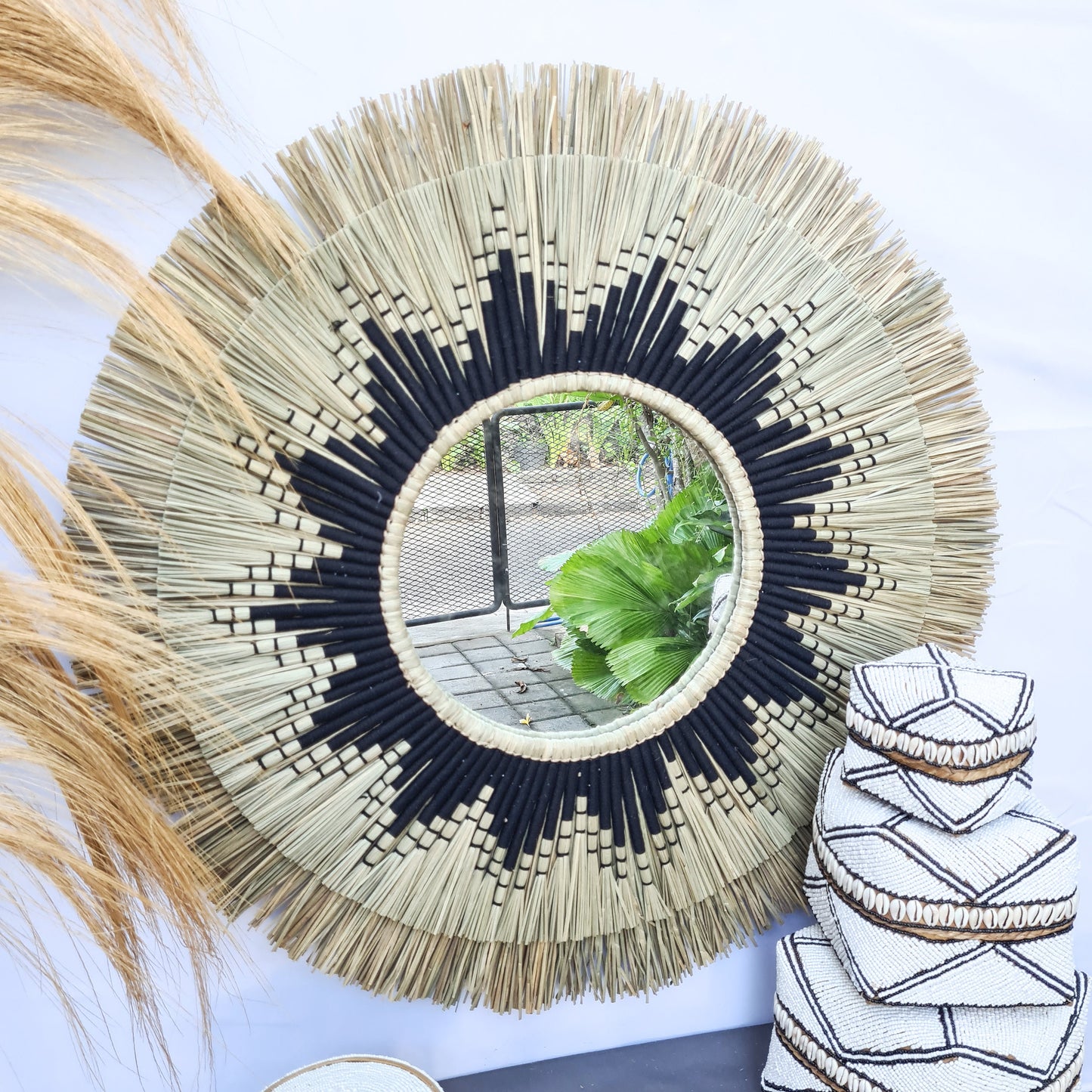 Boho mirror 80cm bohemian wall mirror fimbristylis wall hangings juju hat tropical decoration eco mirror boho decor wall decor