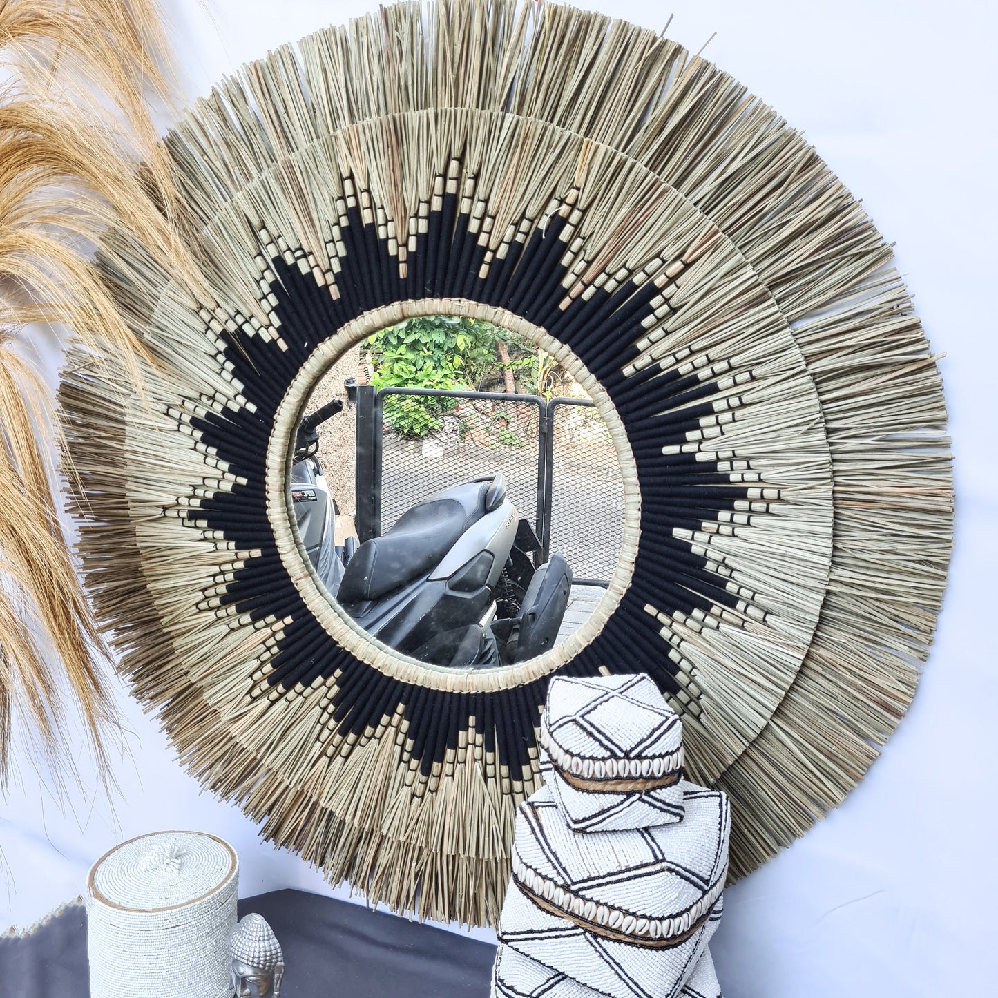 Boho mirror 100cm fimbristylis bohemian wall mirror wall hangings juju hat tropical decoration eco mirror
