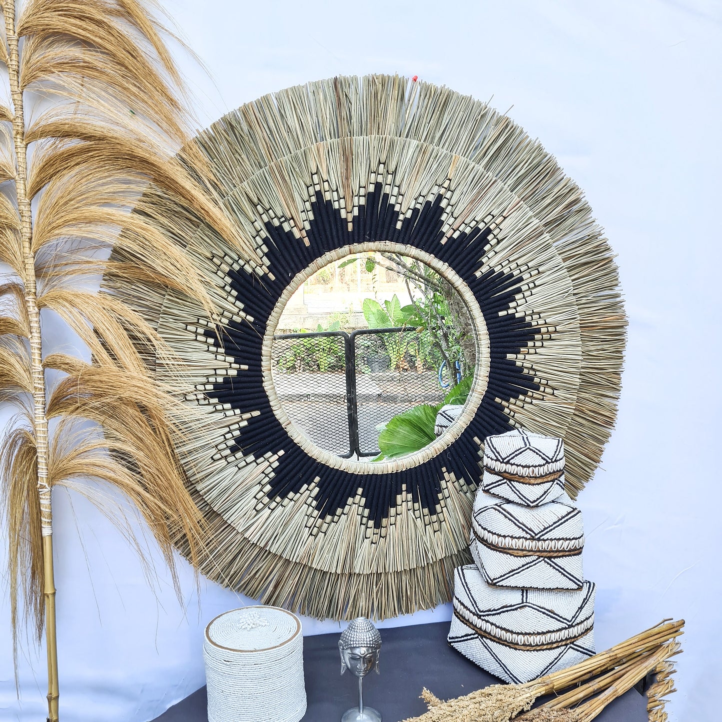 Boho mirror 100cm fimbristylis bohemian wall mirror wall hangings juju hat tropical decoration eco mirror