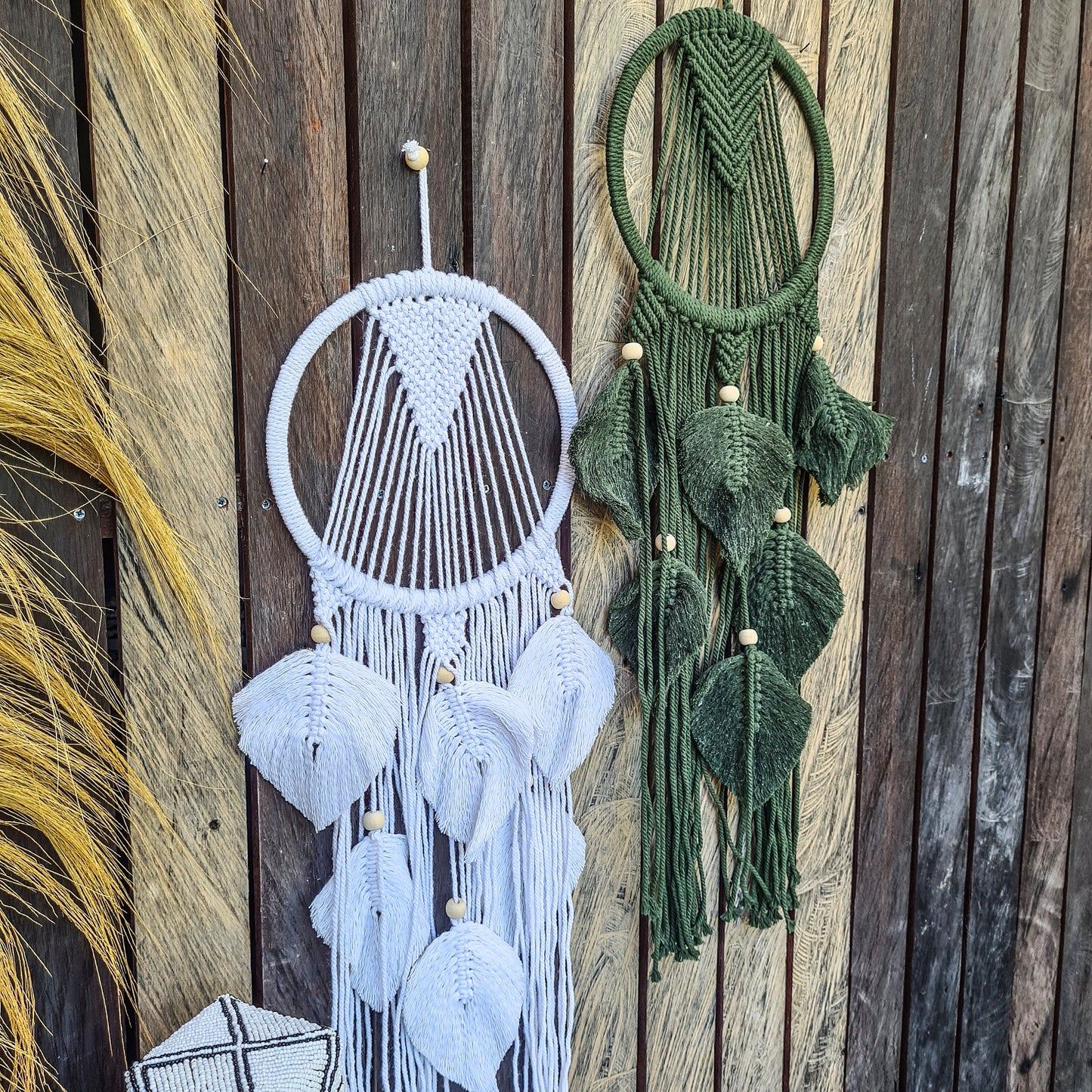 Wall decor macrame green white wall hangings boho decor decals wicker macrame installation