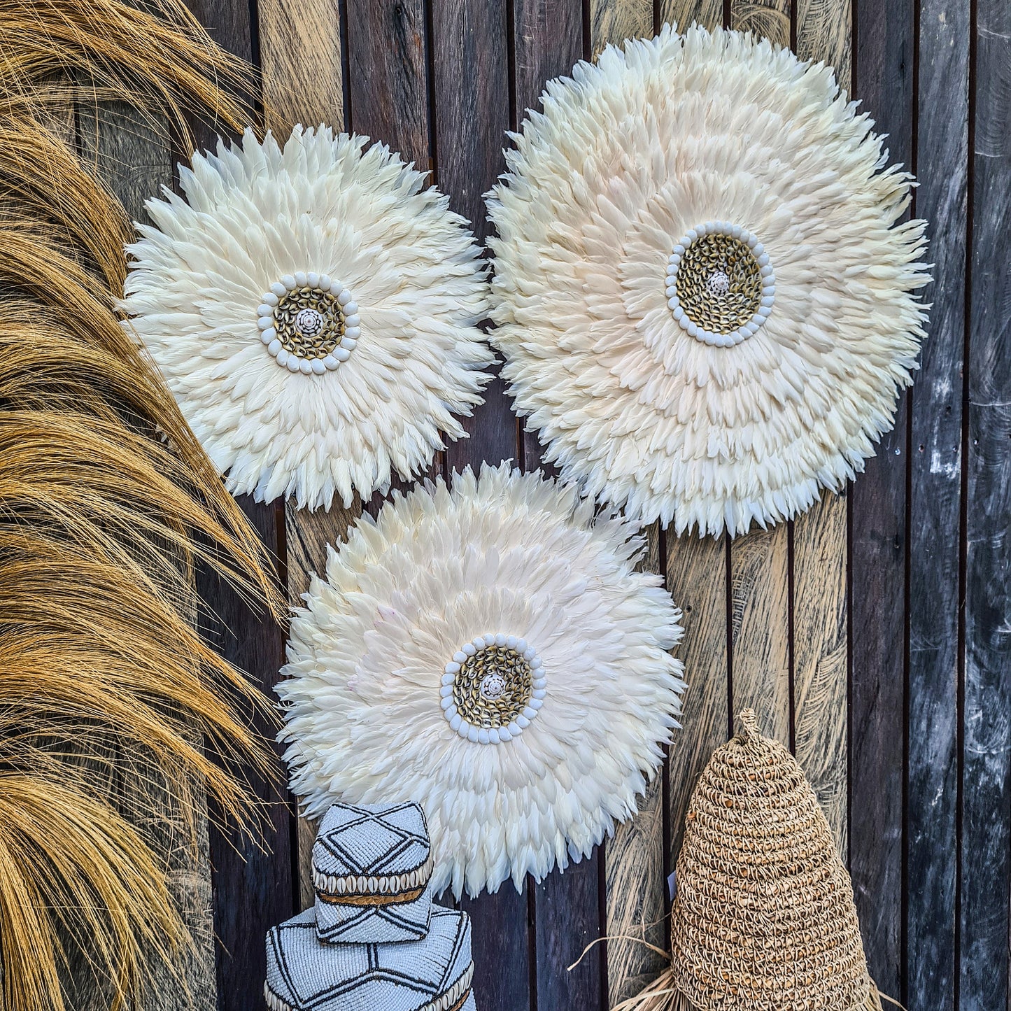 Cream yellow juju 40, 50, 60cm wall feather decor wall hangings wall baskets juju hat eco feather decoration boho decor wall installation