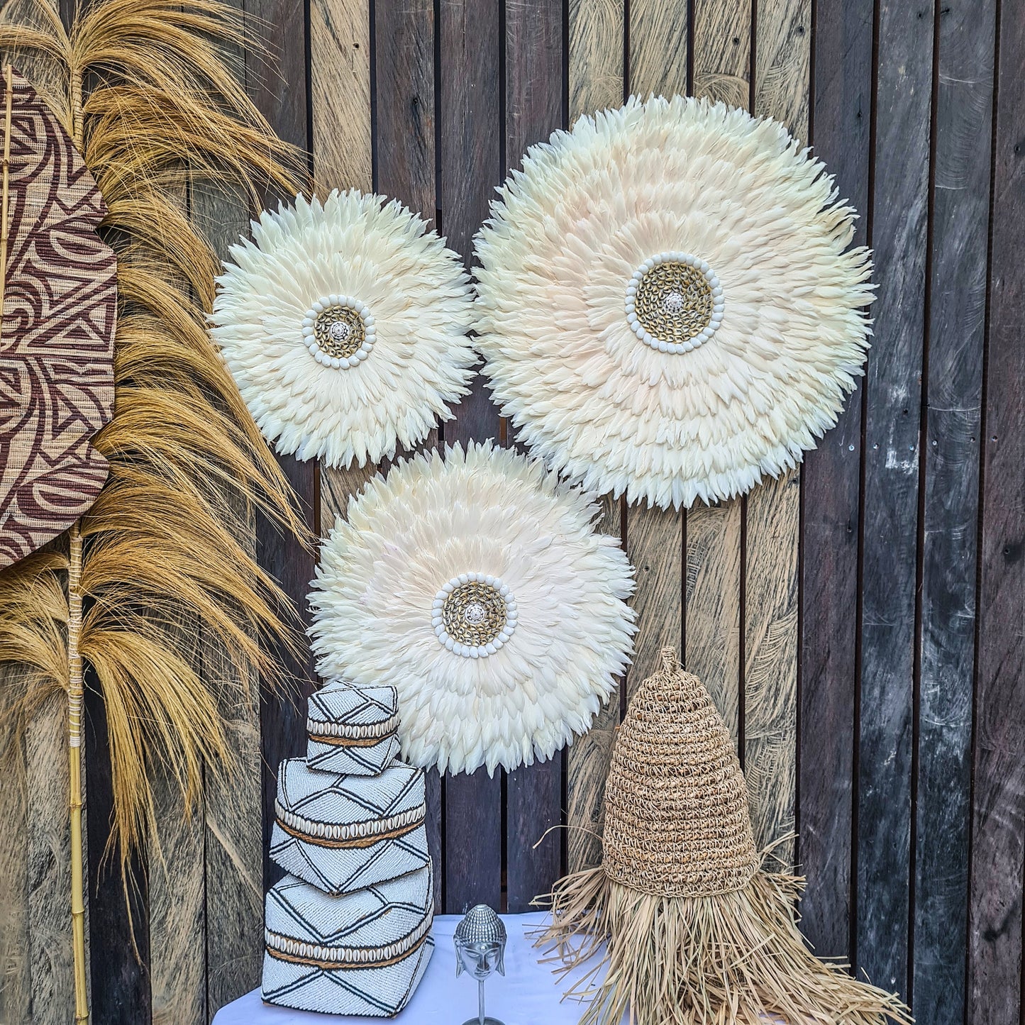 Cream yellow juju 40, 50, 60cm wall feather decor wall hangings wall baskets juju hat eco feather decoration boho decor wall installation