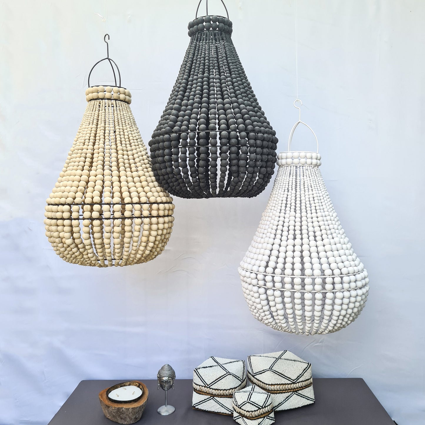 Pendant lampshade 40x65cm beaded chandelier wooden lamp shade beads lighting