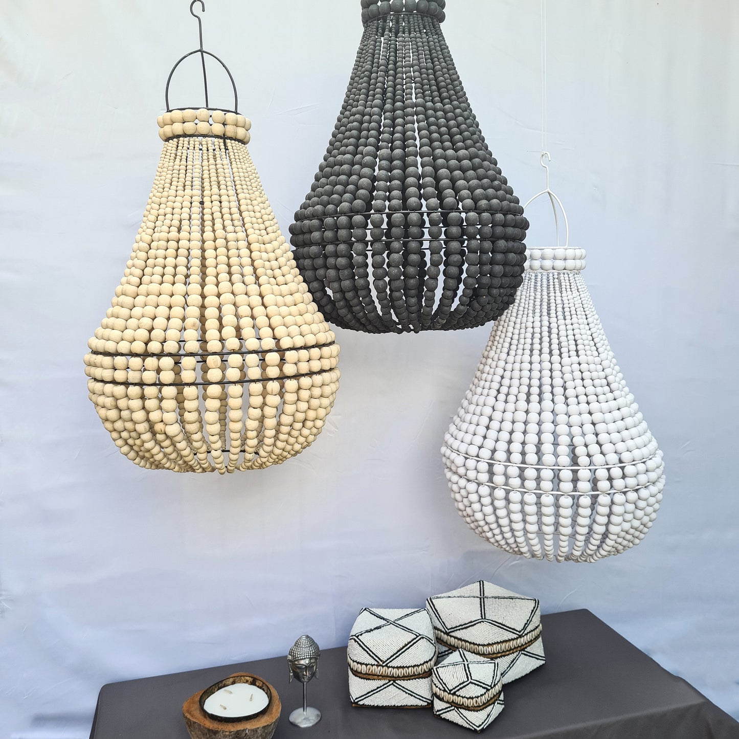 Pendant lampshade 40x65cm beaded chandelier wooden lamp shade beads lighting