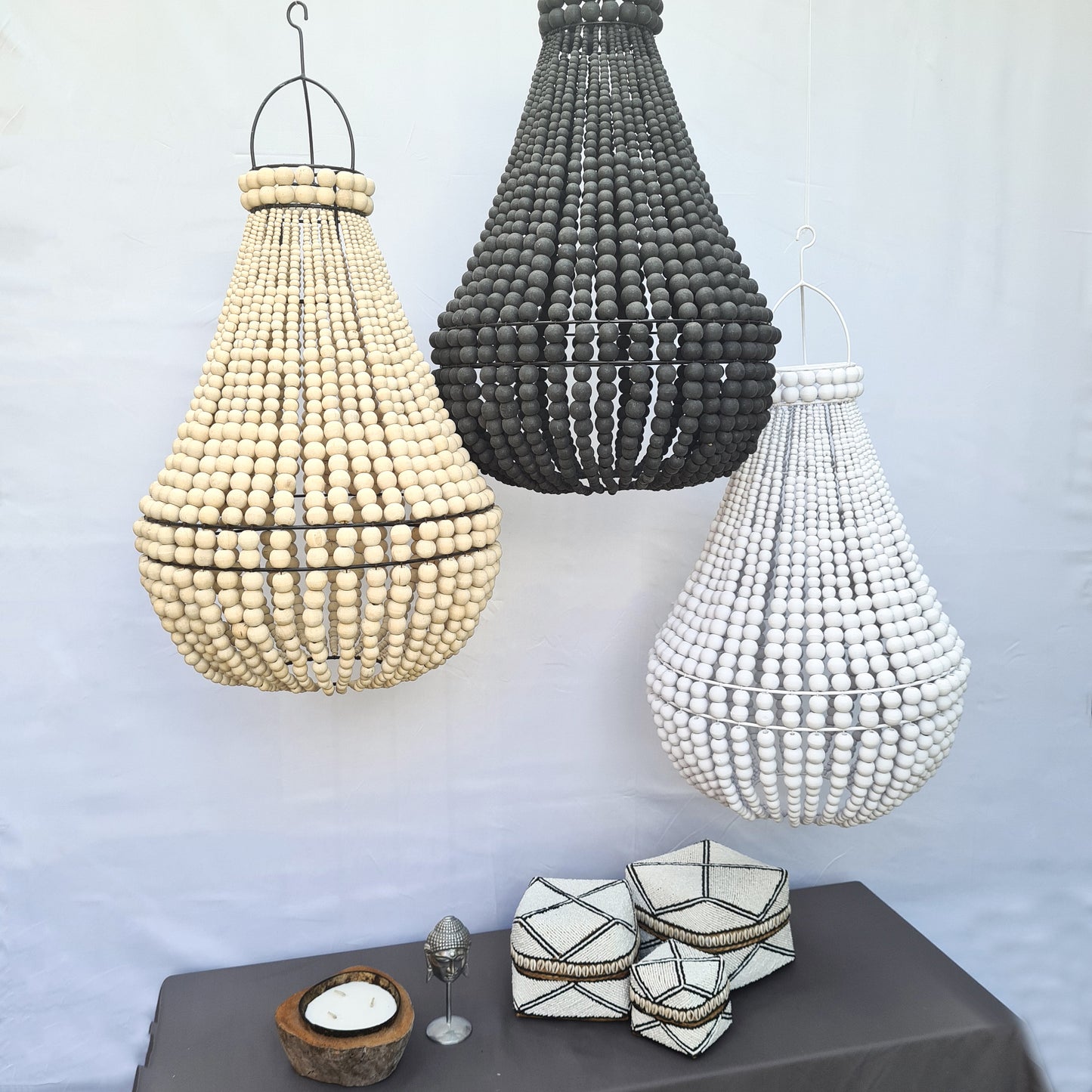 Pendant lampshade 40x65cm beaded chandelier wooden lamp shade beads lighting eco decor interior items boho