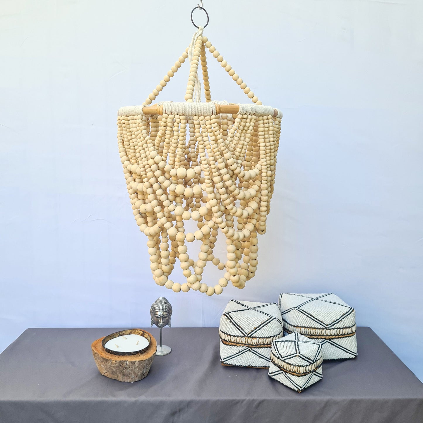 Pendant lampshade "Diana" 40x65cm clear | beaded chandelier wooden rattan ring lamp shade beads lighting eco decor interior items boho