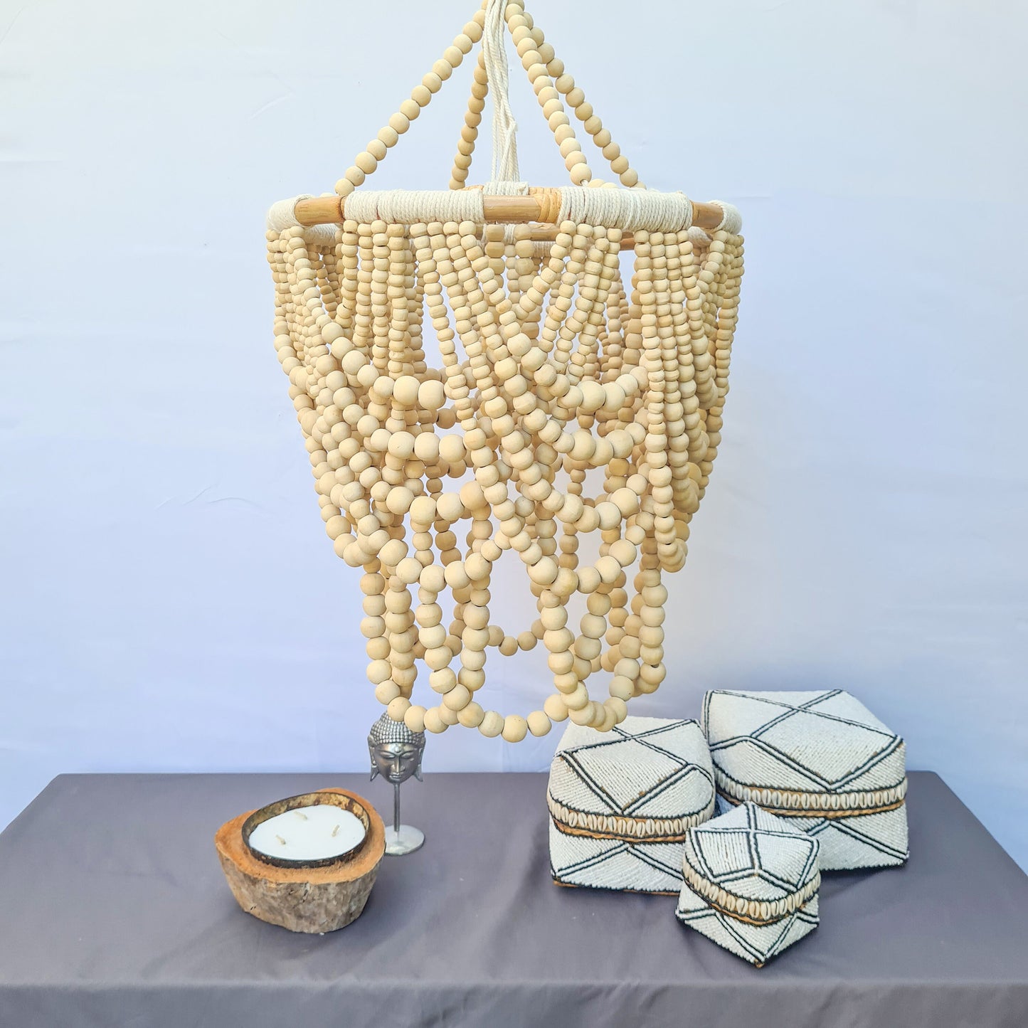 Pendant lampshade "Diana" 40x65cm clear | beaded chandelier wooden rattan ring lamp shade beads lighting eco decor interior items boho