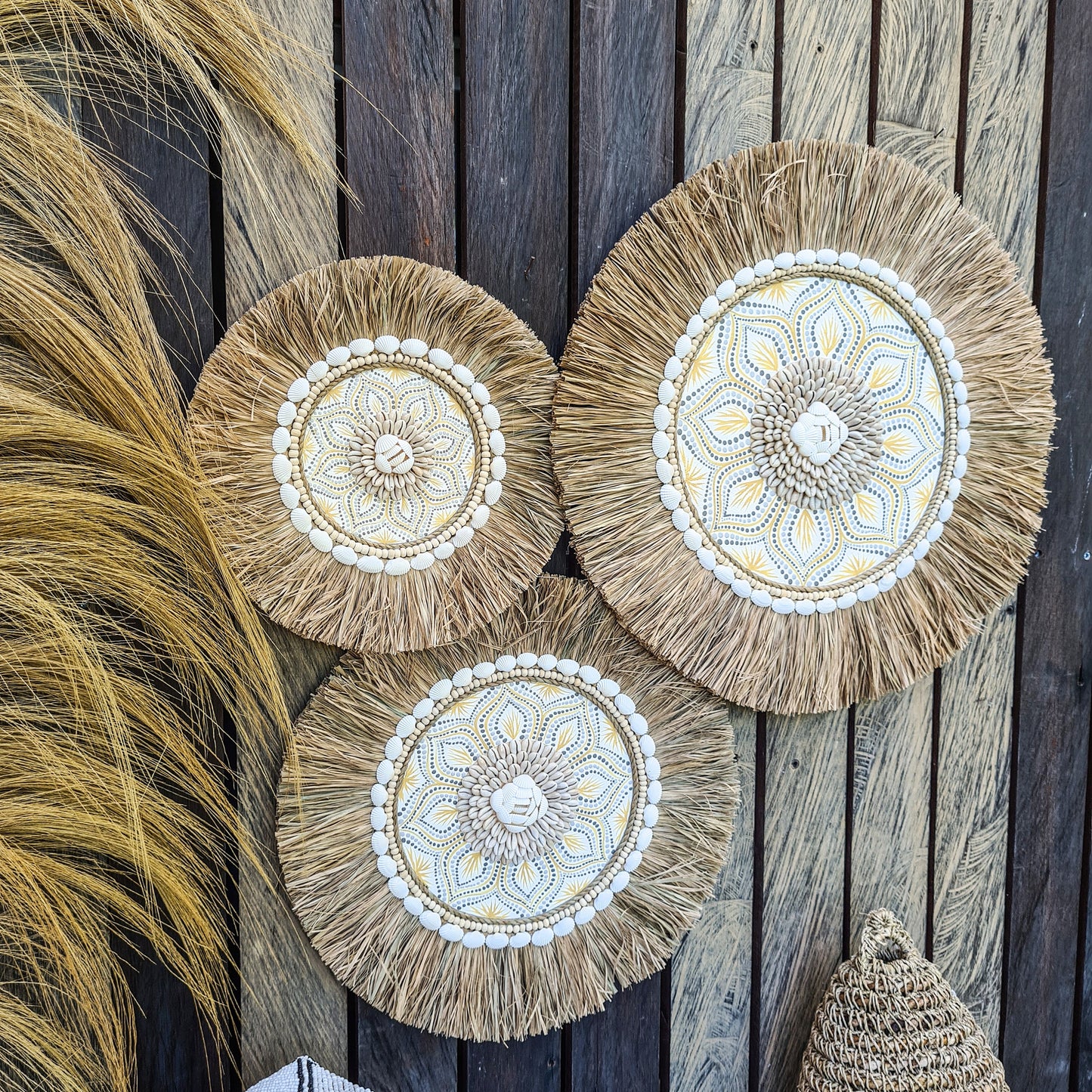Wall juju 30 40 50cm yellow gray rafia decor wall installation wall hangings baskets boho decor wall decoration
