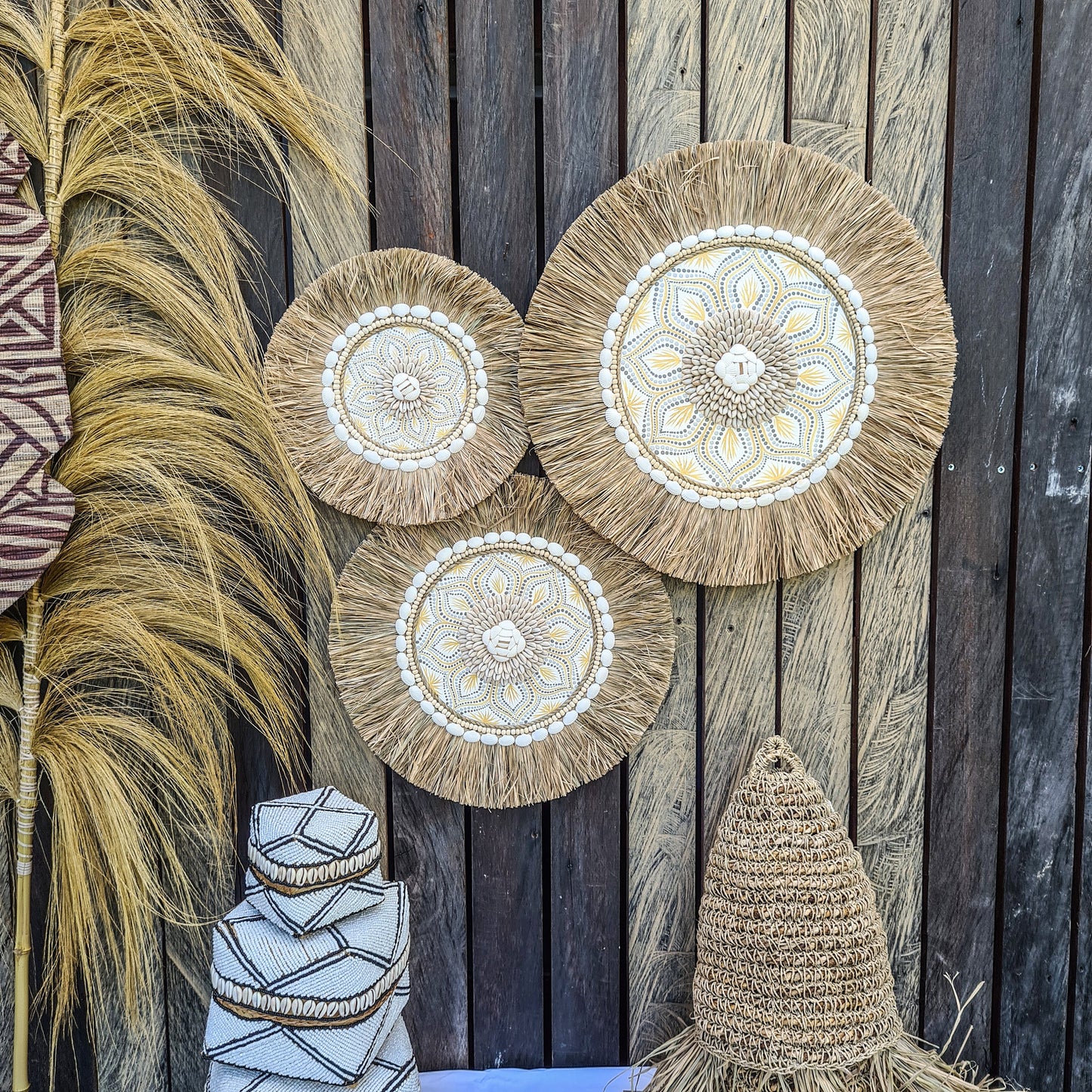 Wall juju 30 40 50cm yellow gray rafia decor wall installation wall hangings baskets boho decor wall decoration