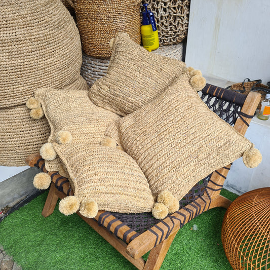 Pillowcase hand made from palm rafia eco pillowslip organic material bali decor pillow