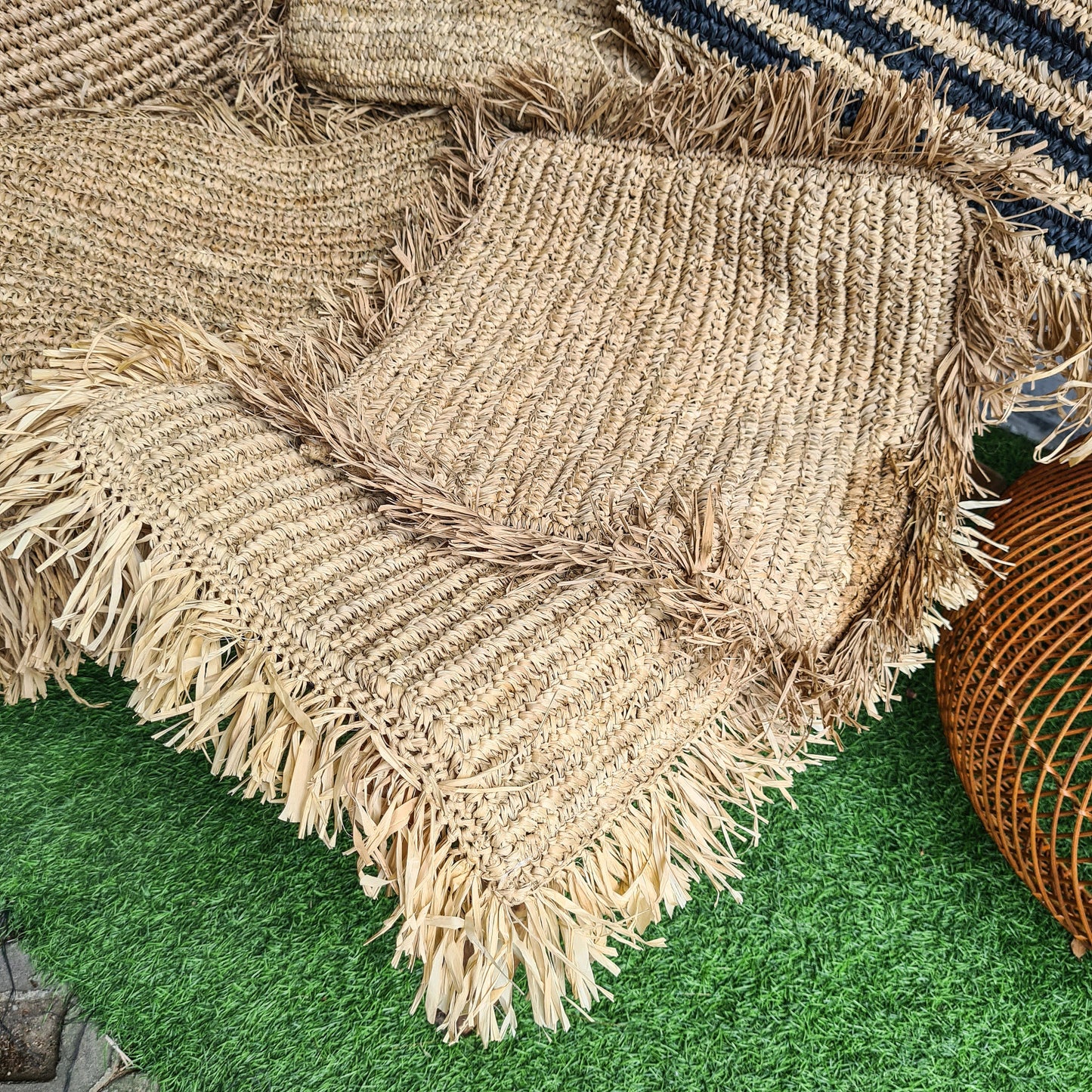 Eco pillowcase hand made from palm rafia pillowslip organic material pillow bali decor