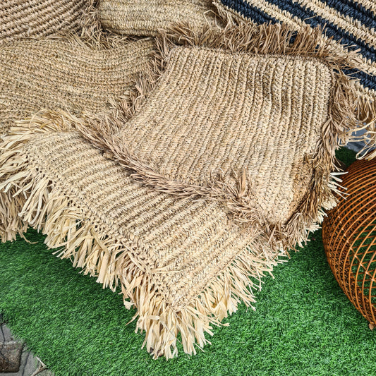 Eco pillowcase hand made from palm rafia pillowslip organic material pillow bali decor