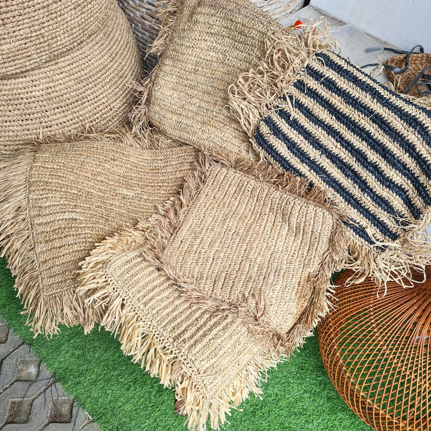 Eco pillowcase hand made from palm rafia pillowslip organic material pillow bali decor