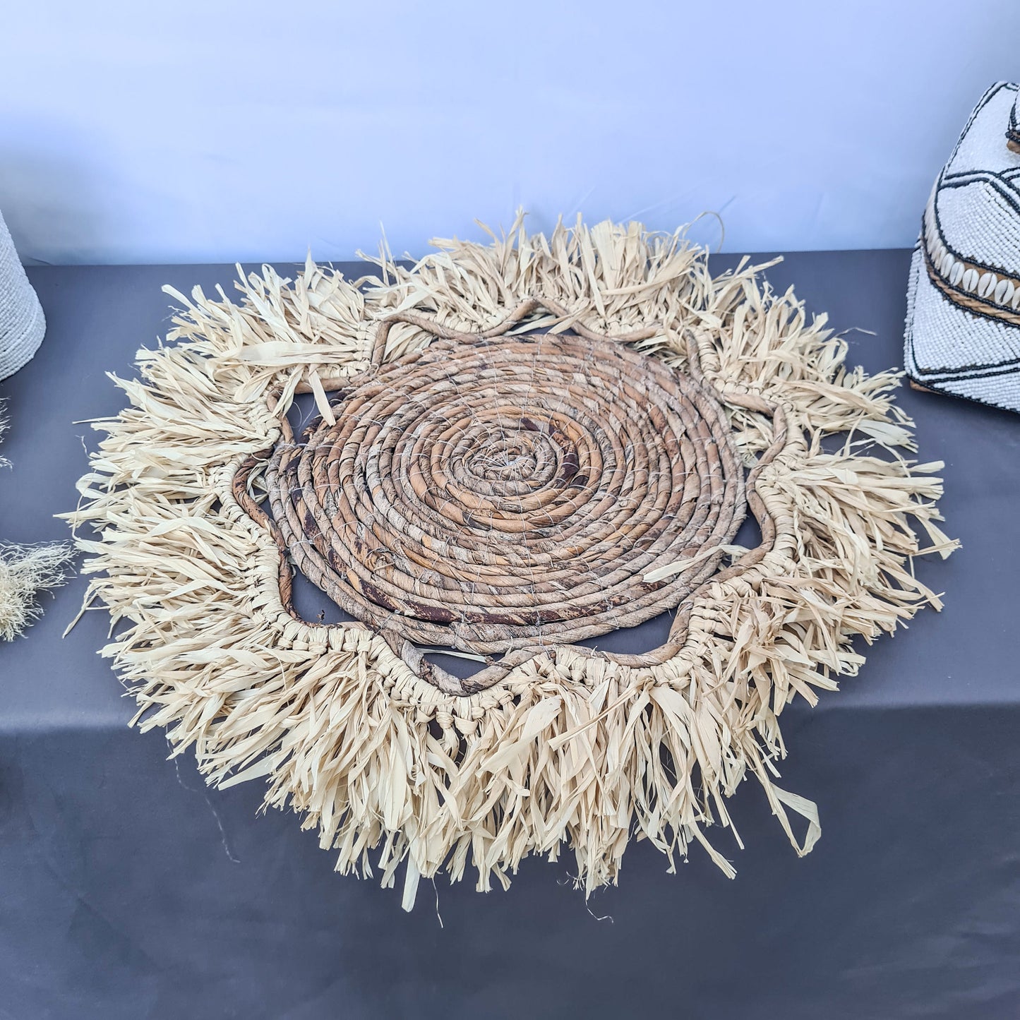 Wicker placemats napkin 40cm woven decor eco designe hand made banana leaf boho style bali style serviette overlay placemat