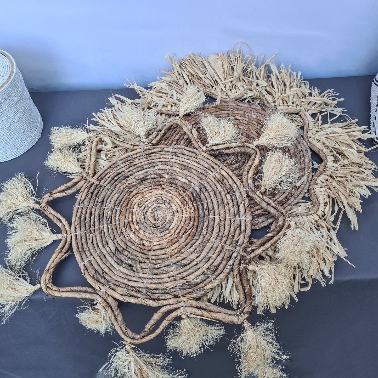Wicker placemats napkin 40cm woven decor eco designe hand made banana leaf boho style bali style serviette overlay placemat