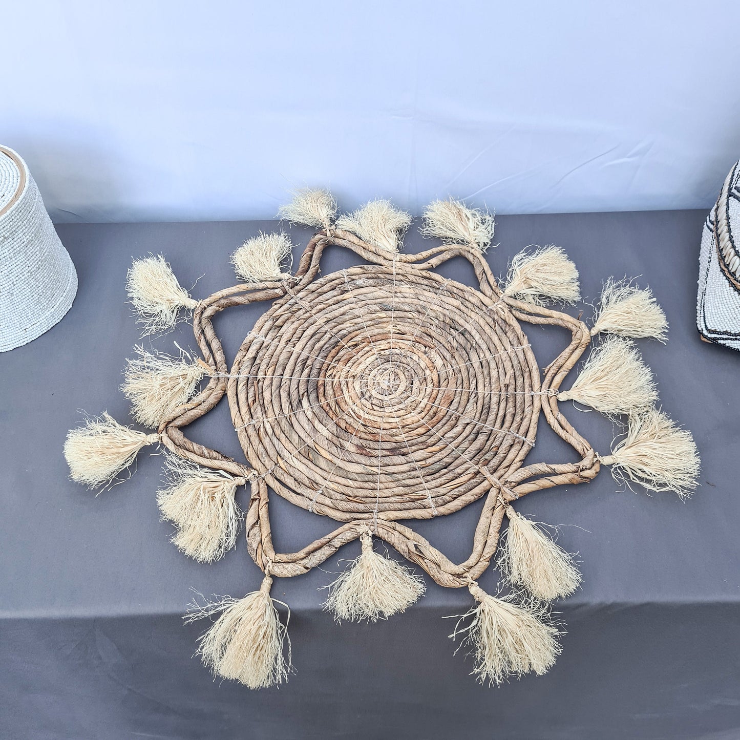 Wicker placemats napkin 40cm woven decor eco designe hand made banana leaf boho style bali style serviette overlay placemat