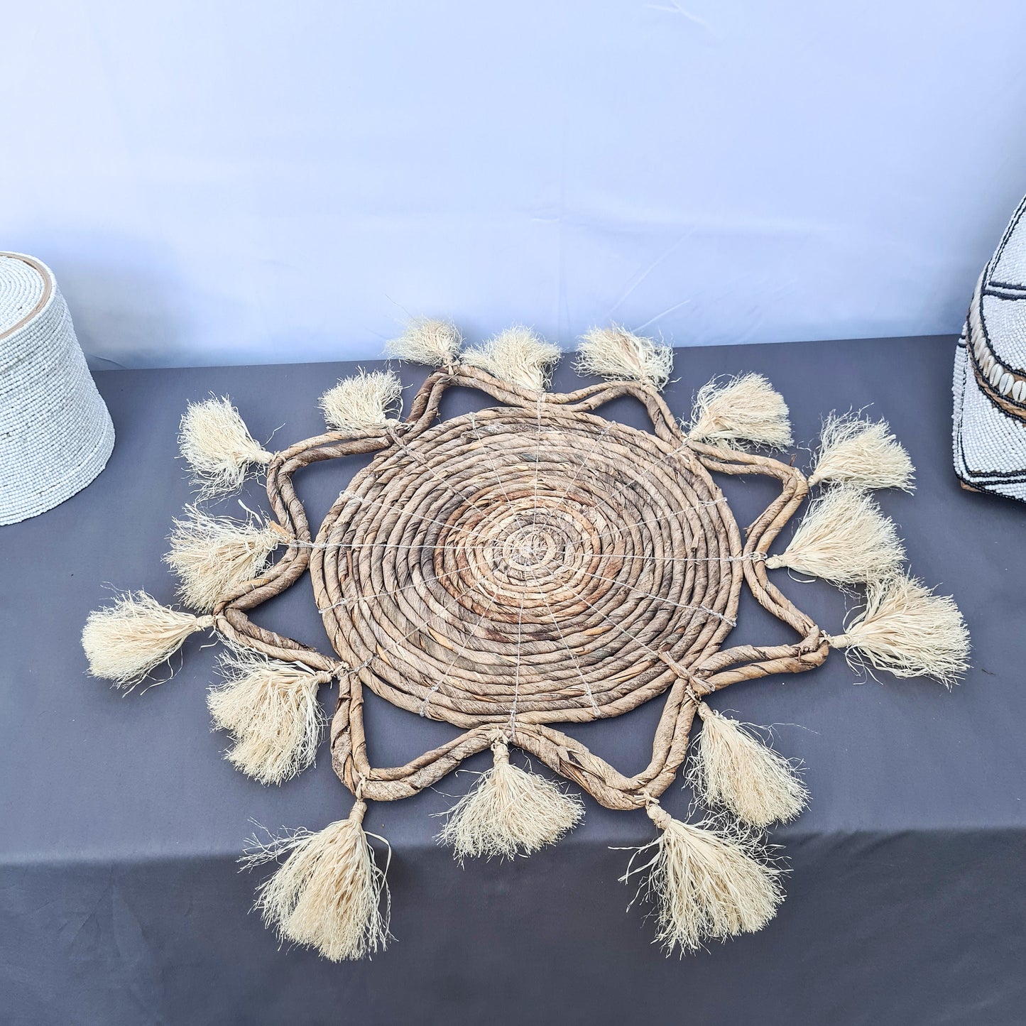 Wicker placemats napkin 40cm woven decor eco designe hand made banana leaf boho style bali style serviette overlay placemat
