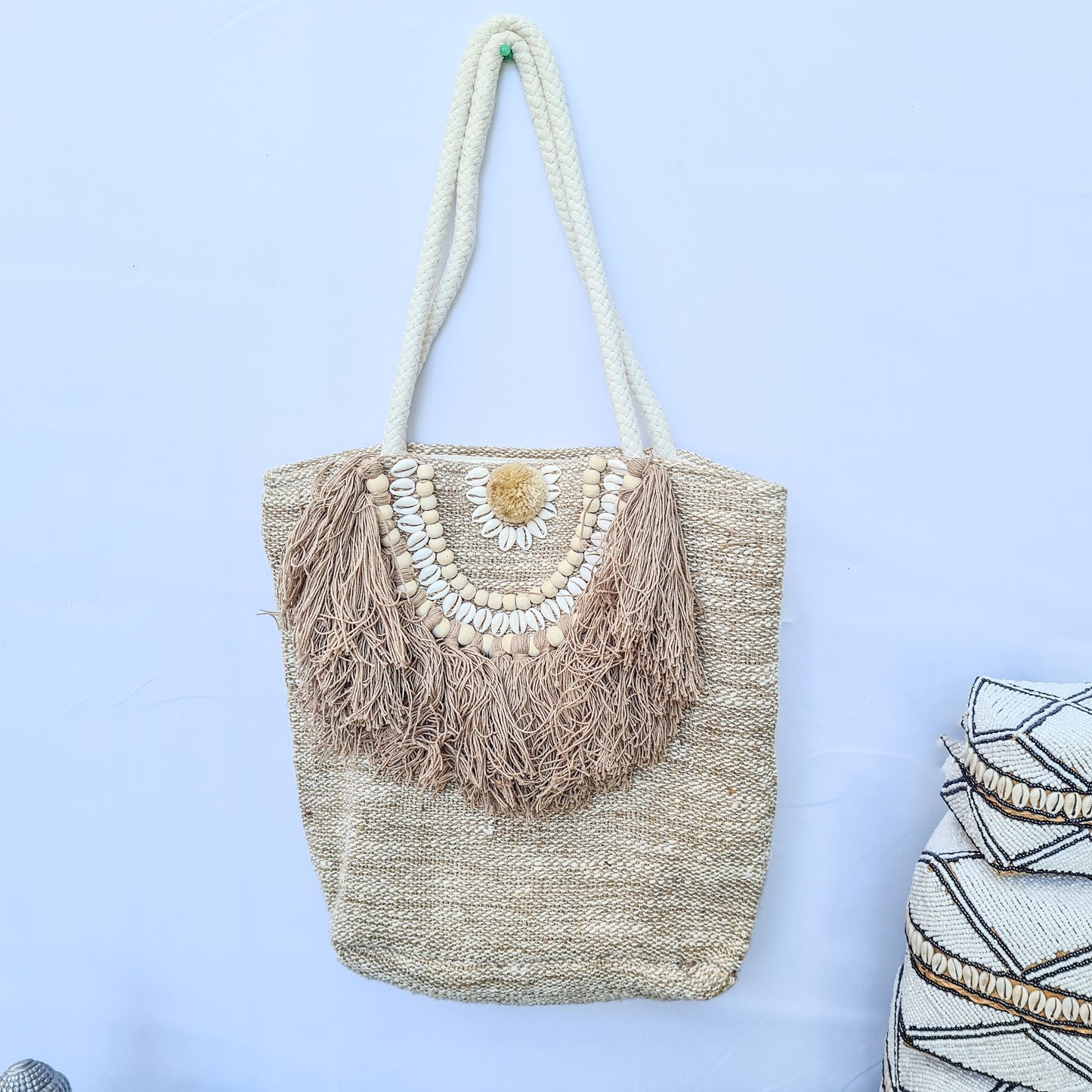 Linen wicker bag 40x38cm bali summer beach bag | handbag shoulder bag hand basket woven bag purse case pouch satchel sac