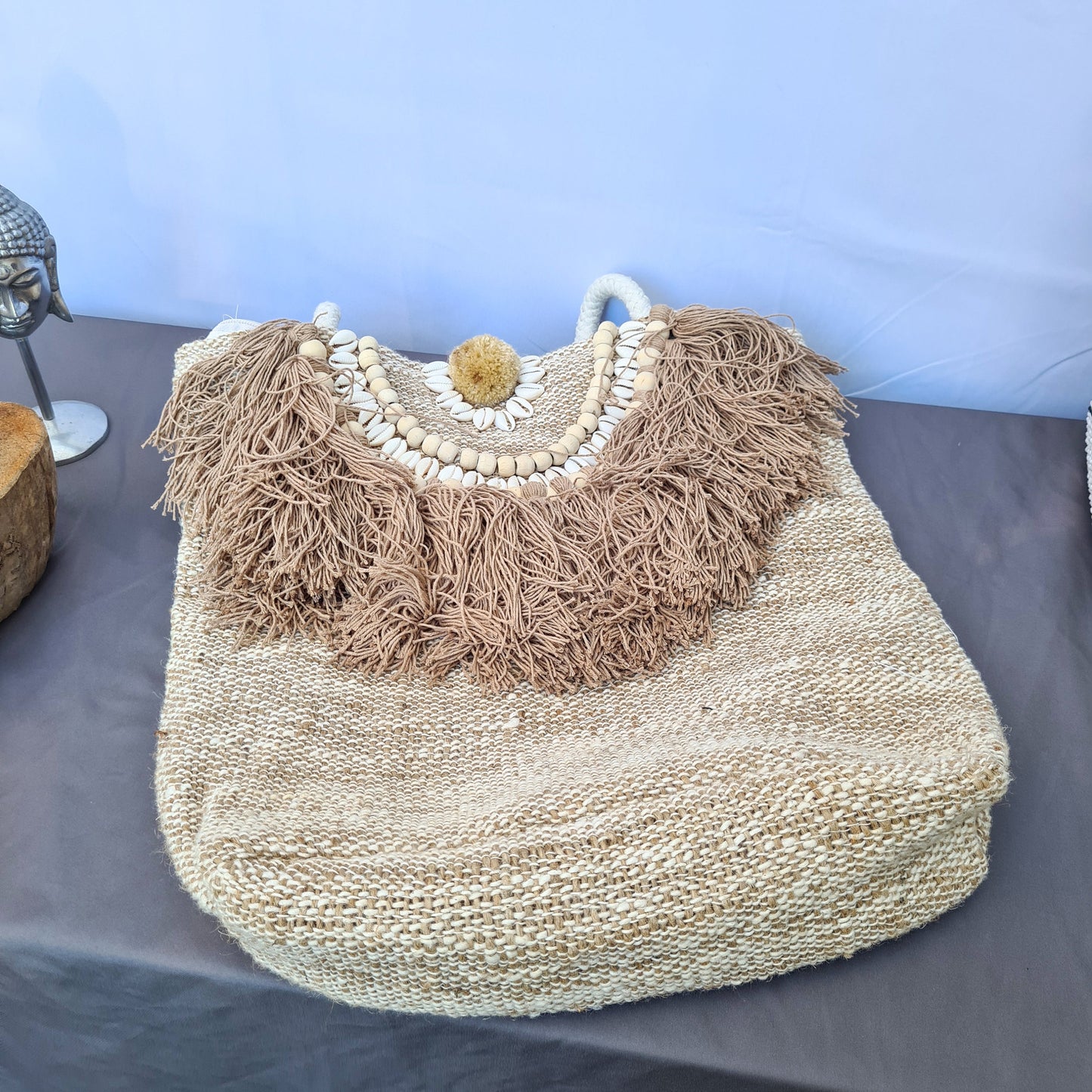 Linen wicker bag 40x38cm bali summer beach bag | handbag shoulder bag hand basket woven bag purse case pouch satchel sac