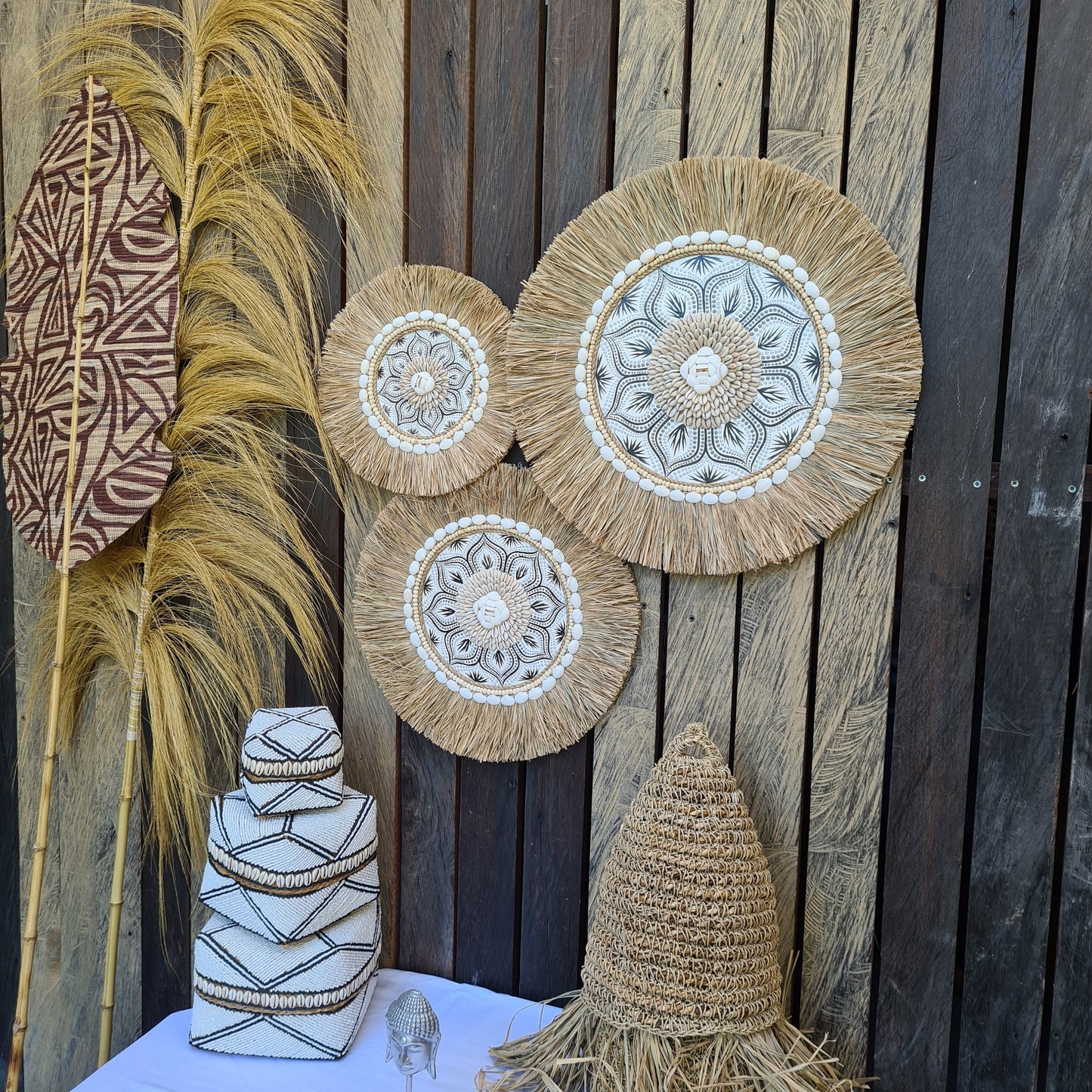 Wall juju 30 40 50cm gray black rafia decor wall installation wall hangings baskets boho decor wall decoration