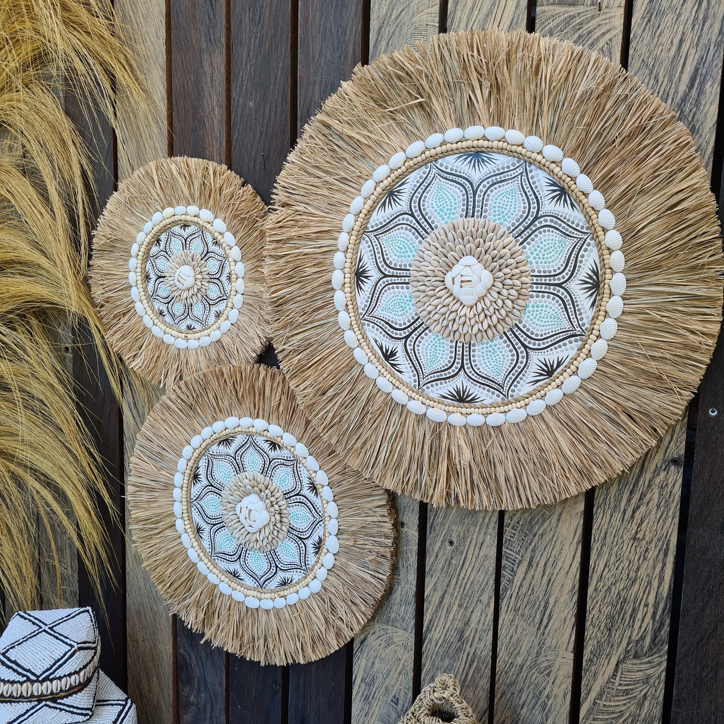 Wall juju 30 40 50cm blue black rafia decor wall installation wall hangings baskets boho decor wall decoration