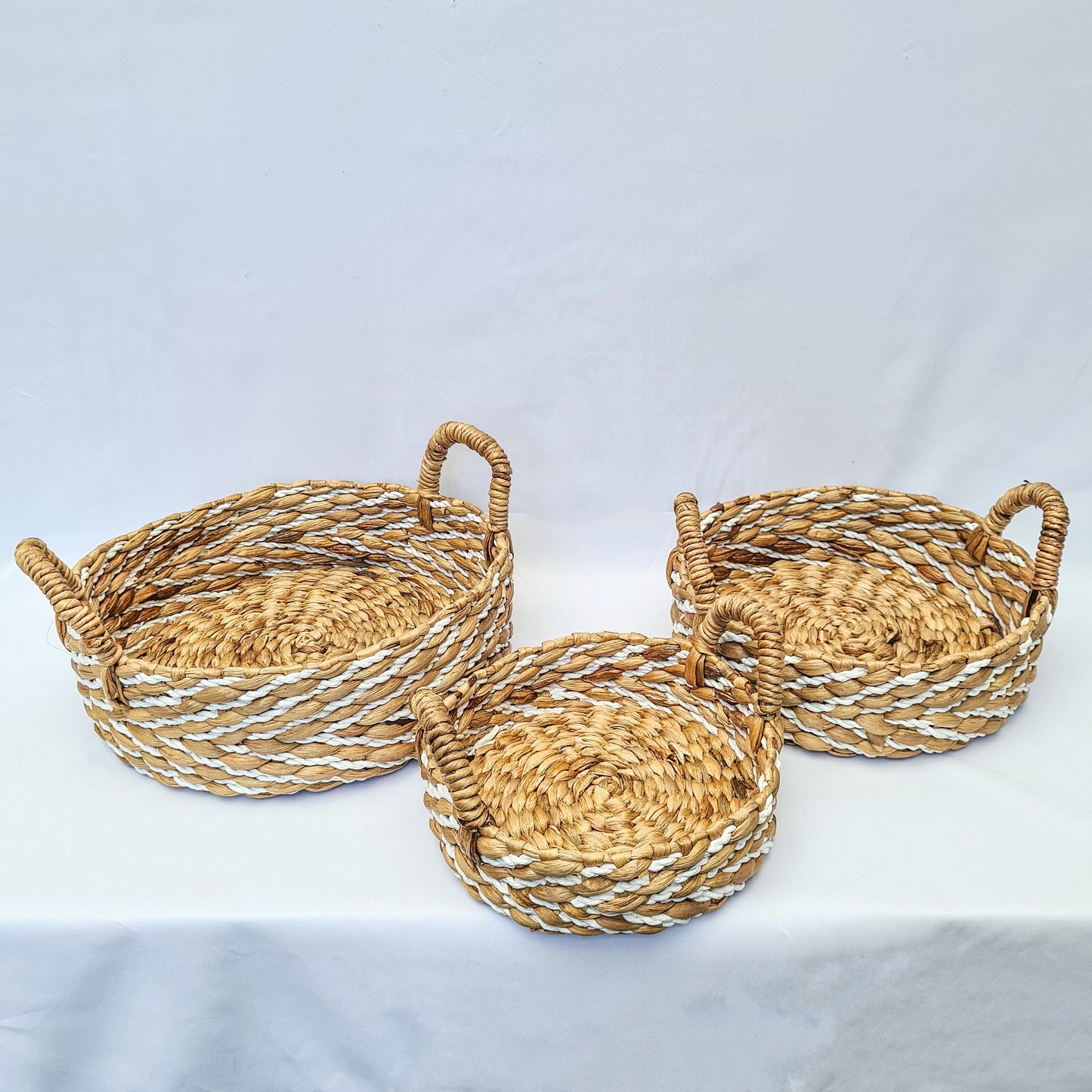 Eco wicker baskets set of 3 | white striped water hyacinth basket for decoration home pad woven interior items