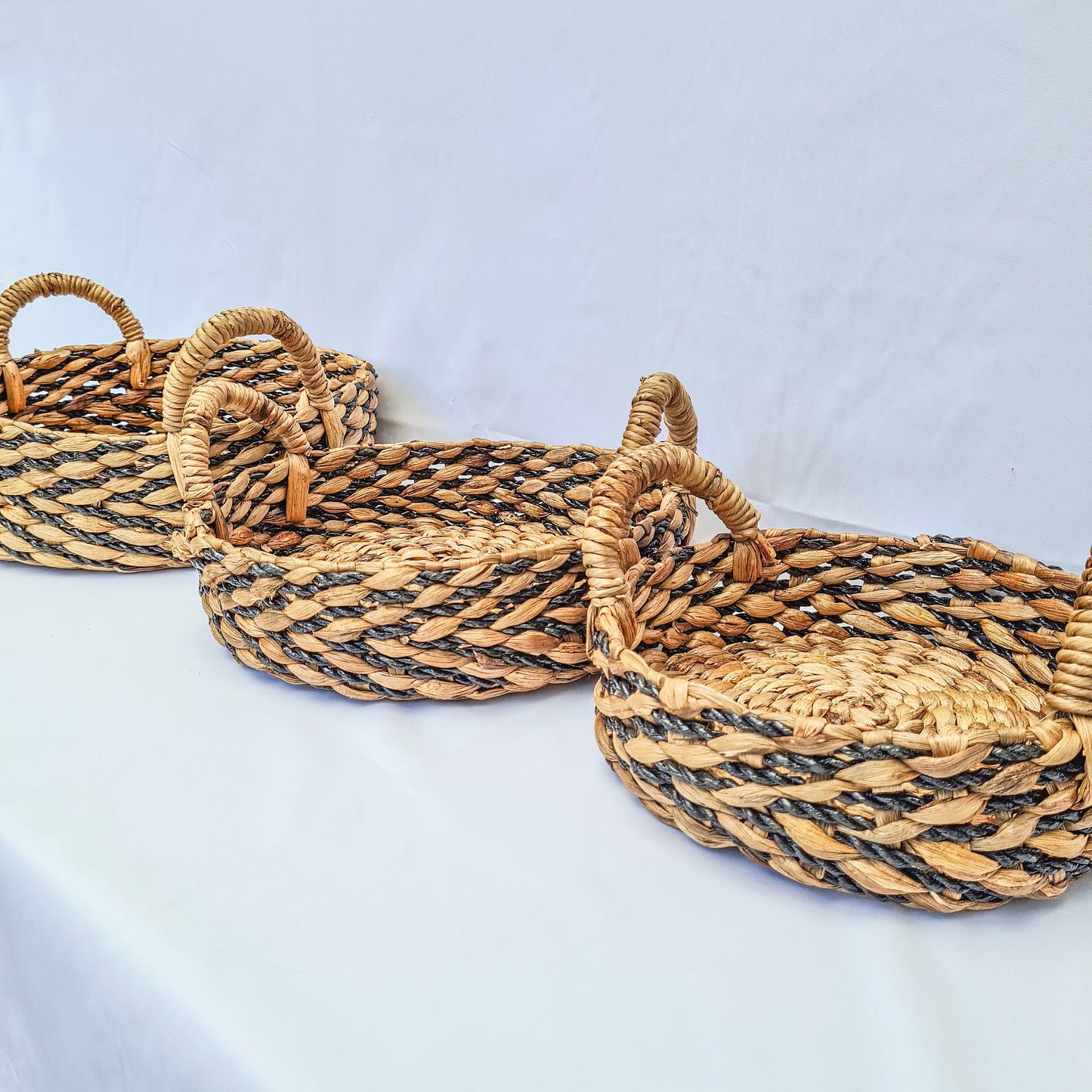 Eco wicker baskets set of 3 | black striped basket for decoration home pad woven interior items water hyacinth