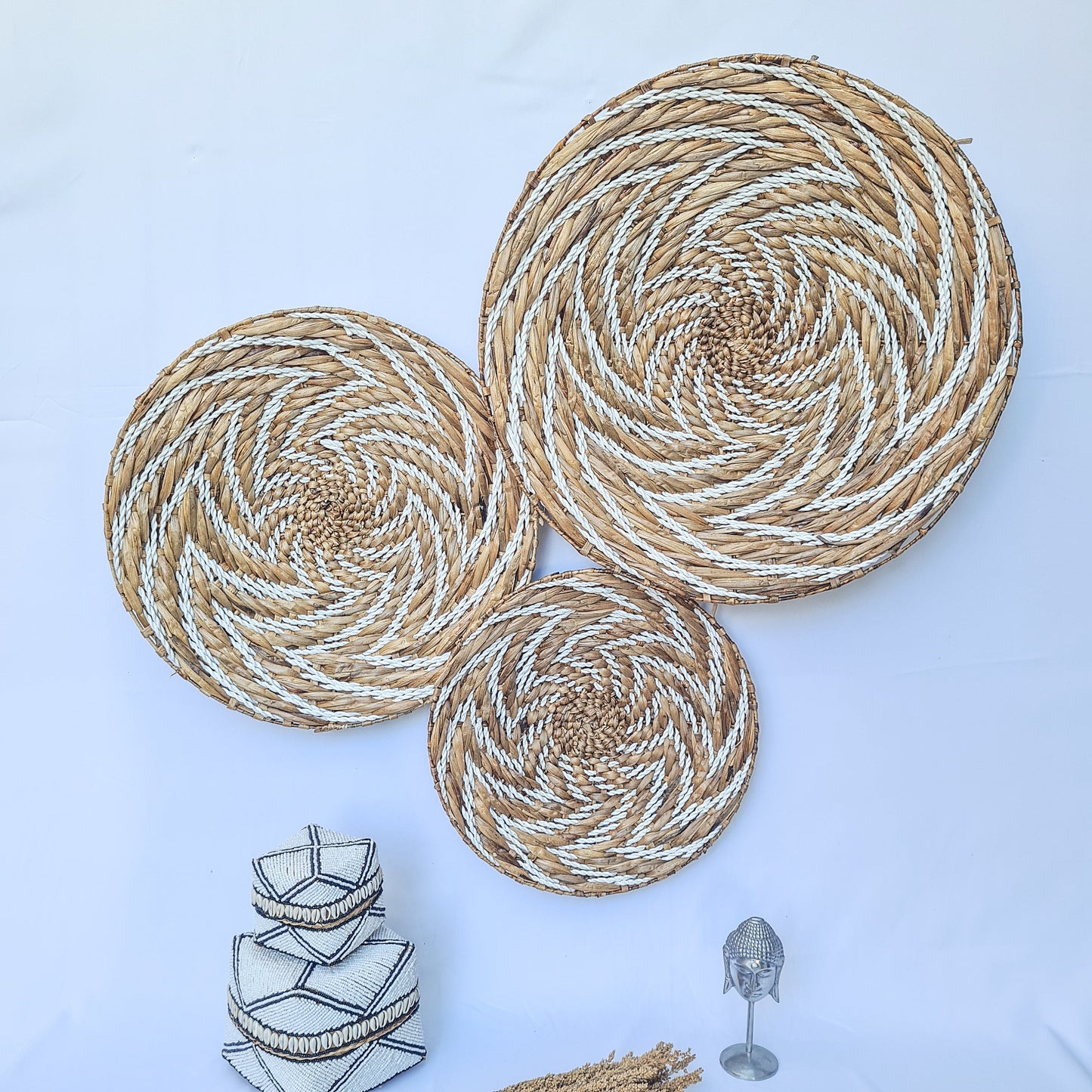 Wall decor basket 40 50 60cm water hyacinth organic decor wall installation wall hangings plates boho wicker wall decoration
