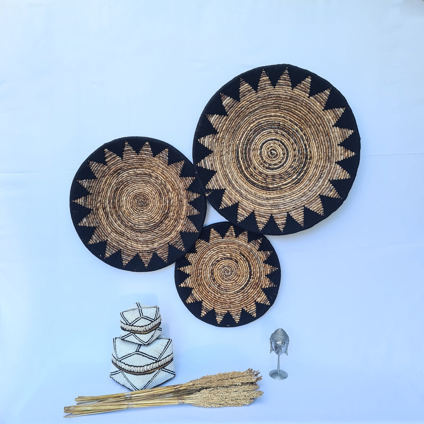 Wall decor basket 40 50 60cm black macrame wall decoration banana leaf organic decor wall installation wall hangings plates boho wicker