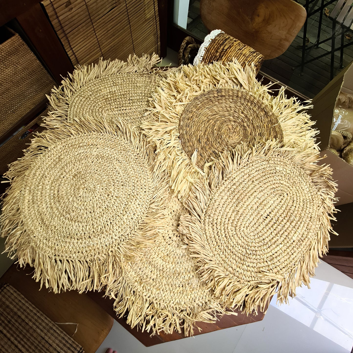 Wicker placemats napkin 40cm woven decor eco designe hand made palm rafia leaf boho style bali style serviette overlay placemat