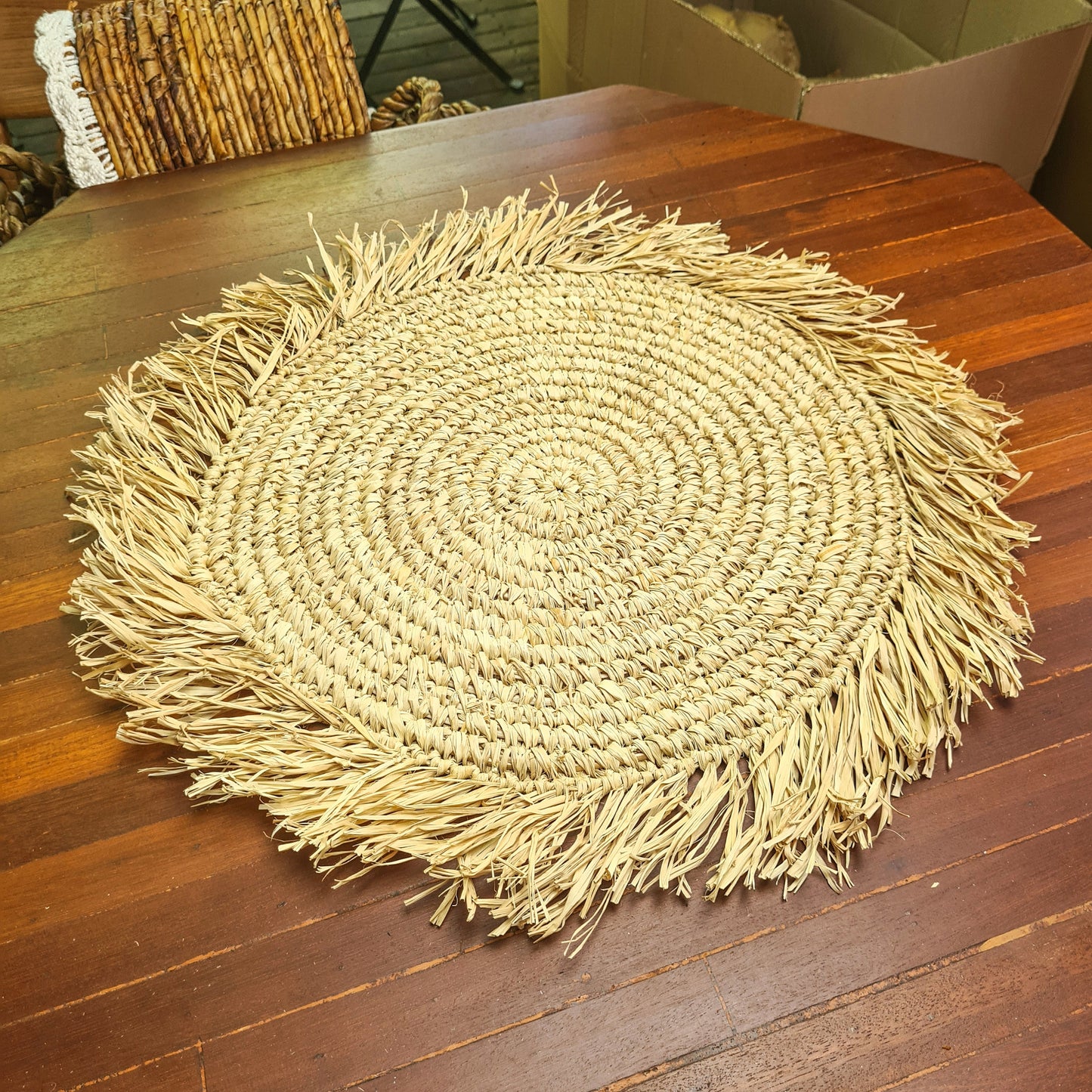 Wicker placemats napkin 40cm woven decor eco designe hand made palm rafia leaf boho style bali style serviette overlay placemat