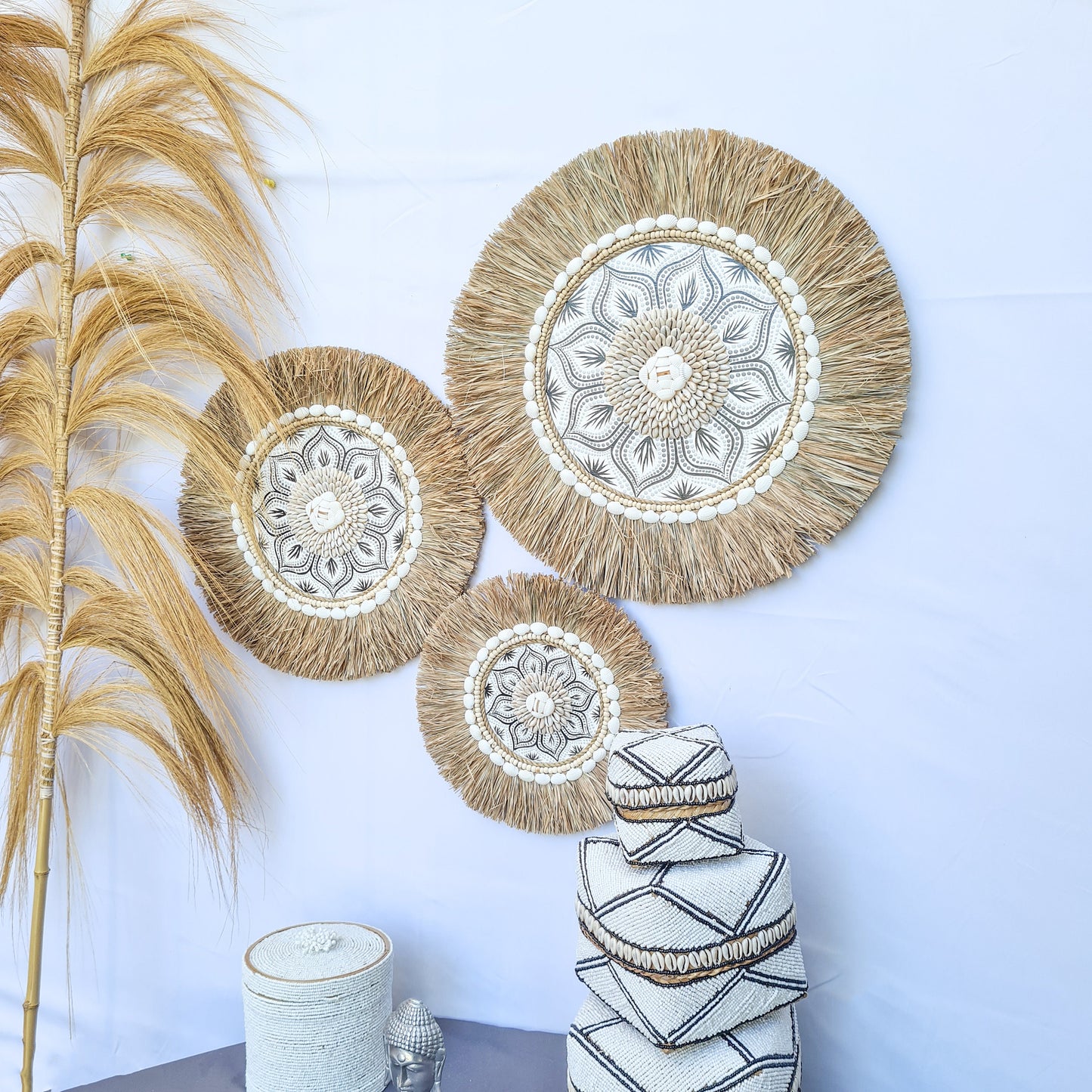 Wall juju 30 40 50cm gray black rafia decor wall installation wall hangings baskets boho decor wall decoration